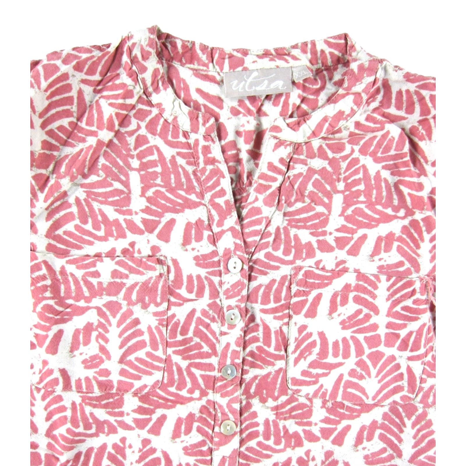 Pinko VINTAGE Utsa Blouse Tunic 100% Rayon Pink Ivory Pocket Short Sleeve XXL Women Size M / US 6-8 / IT 42-44 - 4 Thumbnail