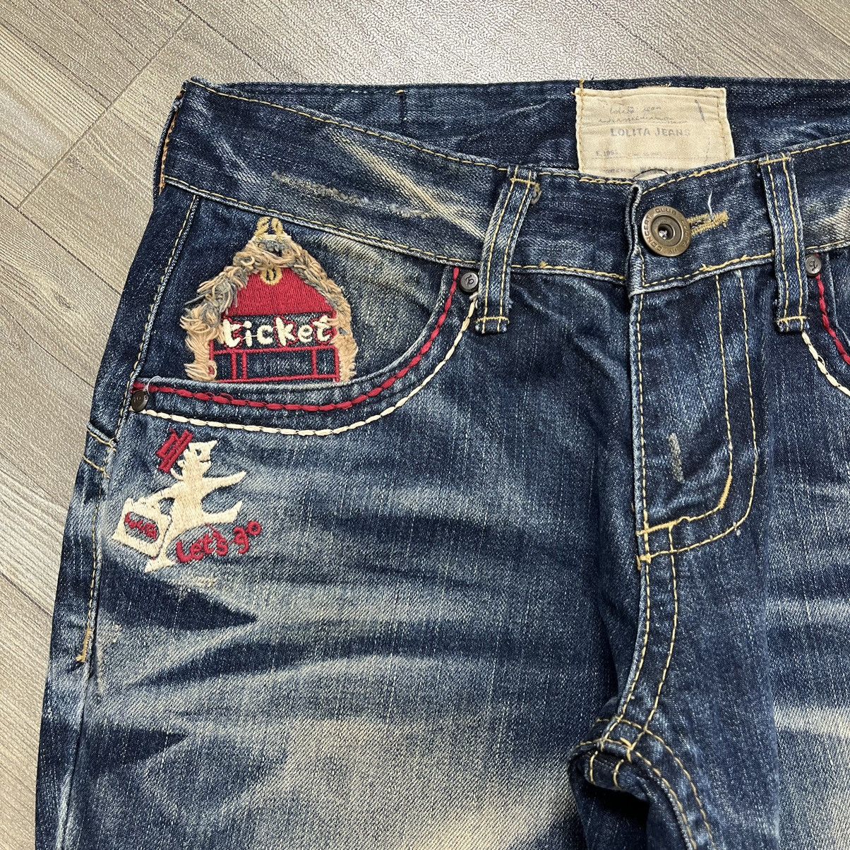 If Six Was Nine × Japanese Brand × Le Grande Bleu (L.G.B.) Vtg Lolita Embroidered Flare Jeans Faded Exotic Denim Y2K Size US 31 - 4 Thumbnail