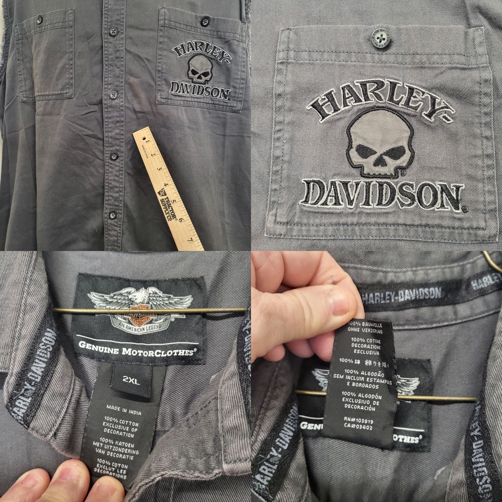 Harley Davidson Harley-Davidson Shirt Men's 2XL Gray Vest Sleeveless Willie G Skull Embroidered Button-Down Collared Biker Size US XXL / EU 58 / 5 - 8 Thumbnail