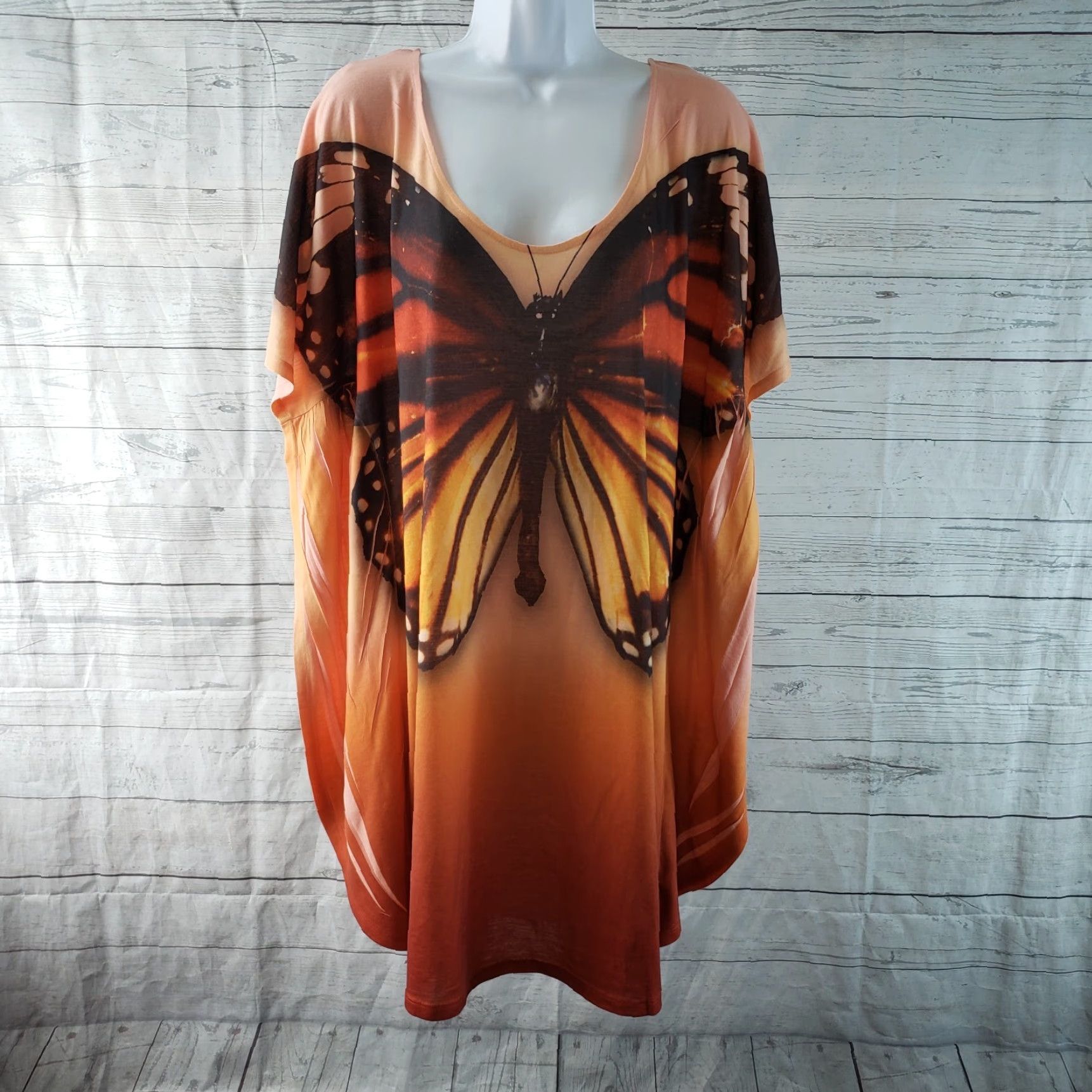 Vintage Unity Beach Womens Top XL Orange Scoop Neck Blouse Shirt, Women, Size XL, Orange, Butterfly, 90s? Size XL / US 12-14 / IT 48-50 - 2 Thumbnail