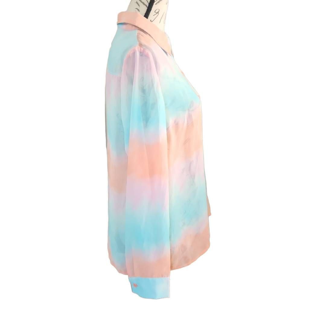 Forever 21 Forever 21 Women's Size Medium Pink Blue Sheer Button Down L Size M / US 6-8 / IT 42-44 - 2 Thumbnail