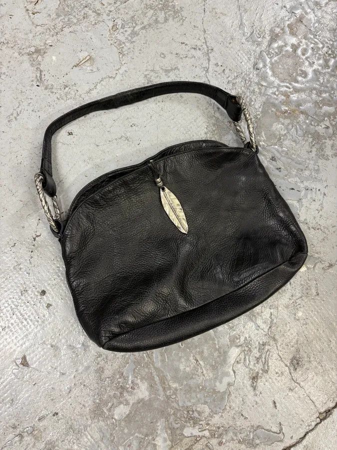 Roberto Cavalli Roberto Cavalli Feather Black Grained Leather Handle Bag Size ONE SIZE - 2 Thumbnail