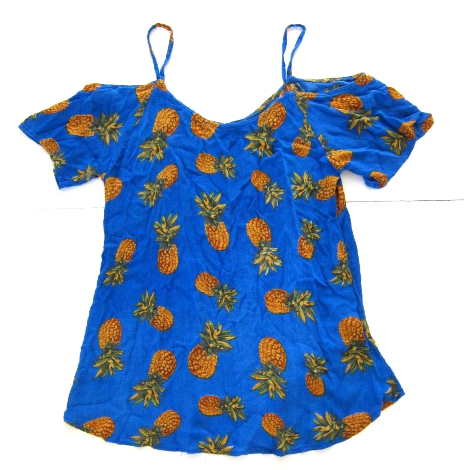 Vintage VINTAGE India Boutique Rayon Blue Green Brown Pineapple Off Shoulder Tunic Dress M-L Size M / US 6-8 / IT 42-44 - 2 Thumbnail