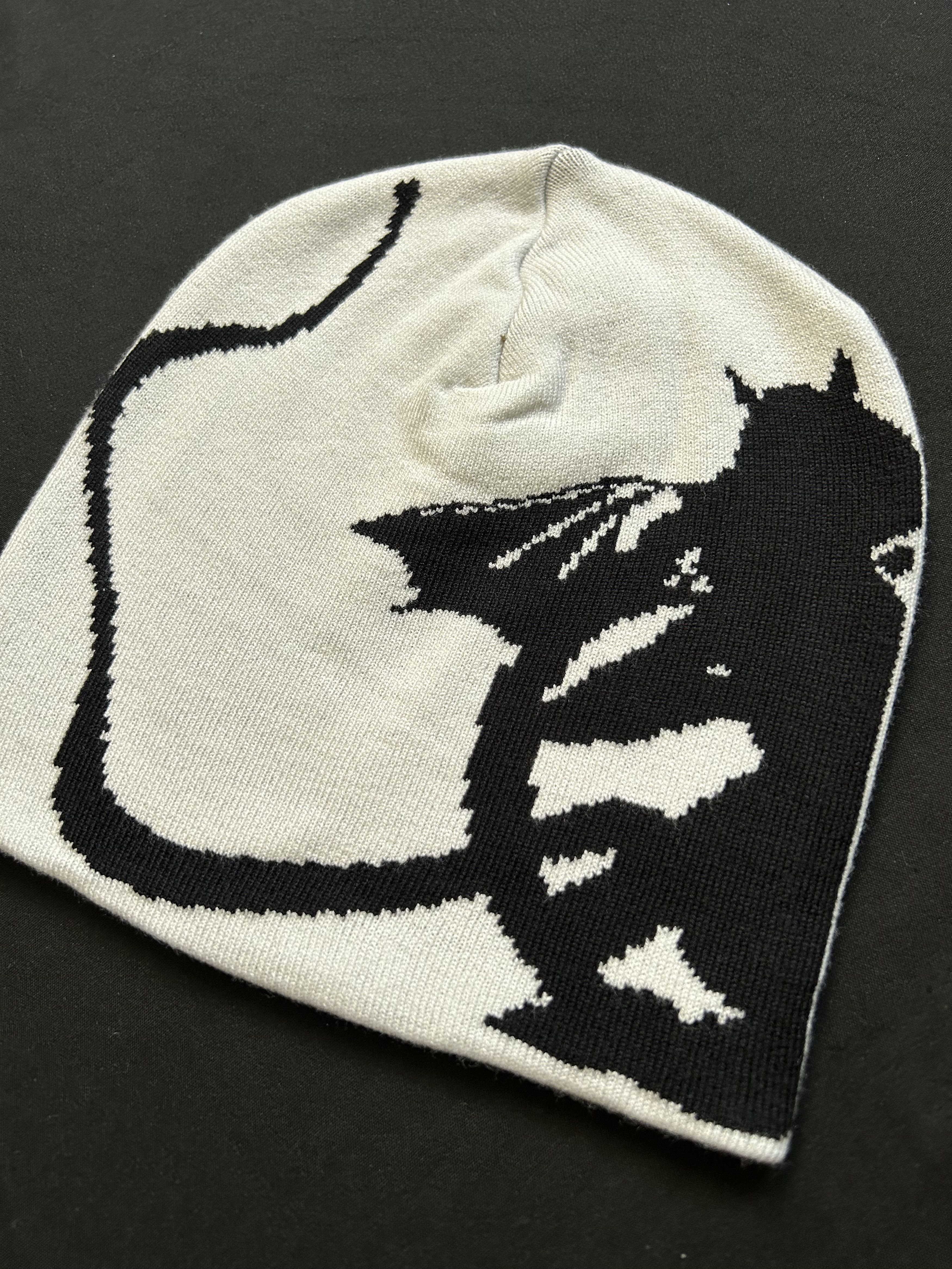Japanese Brand Rare Little Devil Graphic Design No Cuff Beanie Hat White OS Size ONE SIZE - 2 Thumbnail