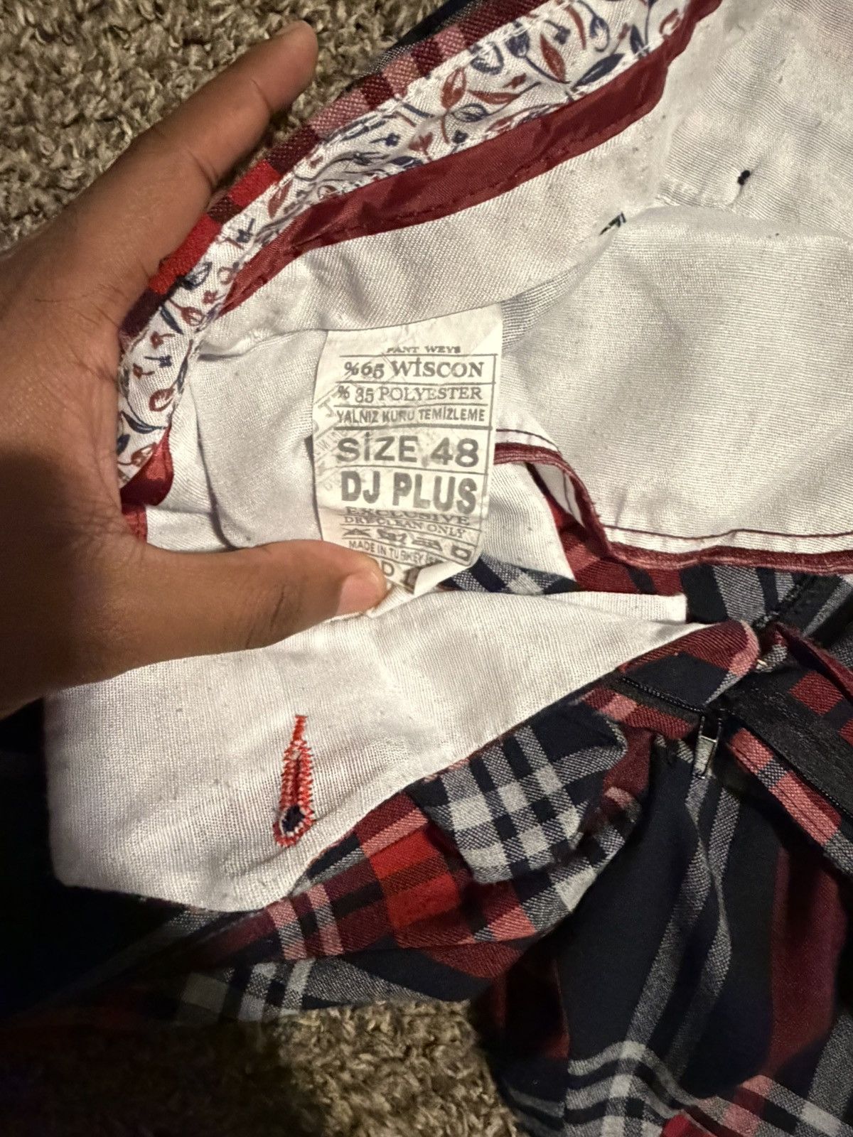 Other DJ Plus Red & Navy Plaid Slim-Fit Trousers Size US 32 / EU 48 - 3 Thumbnail