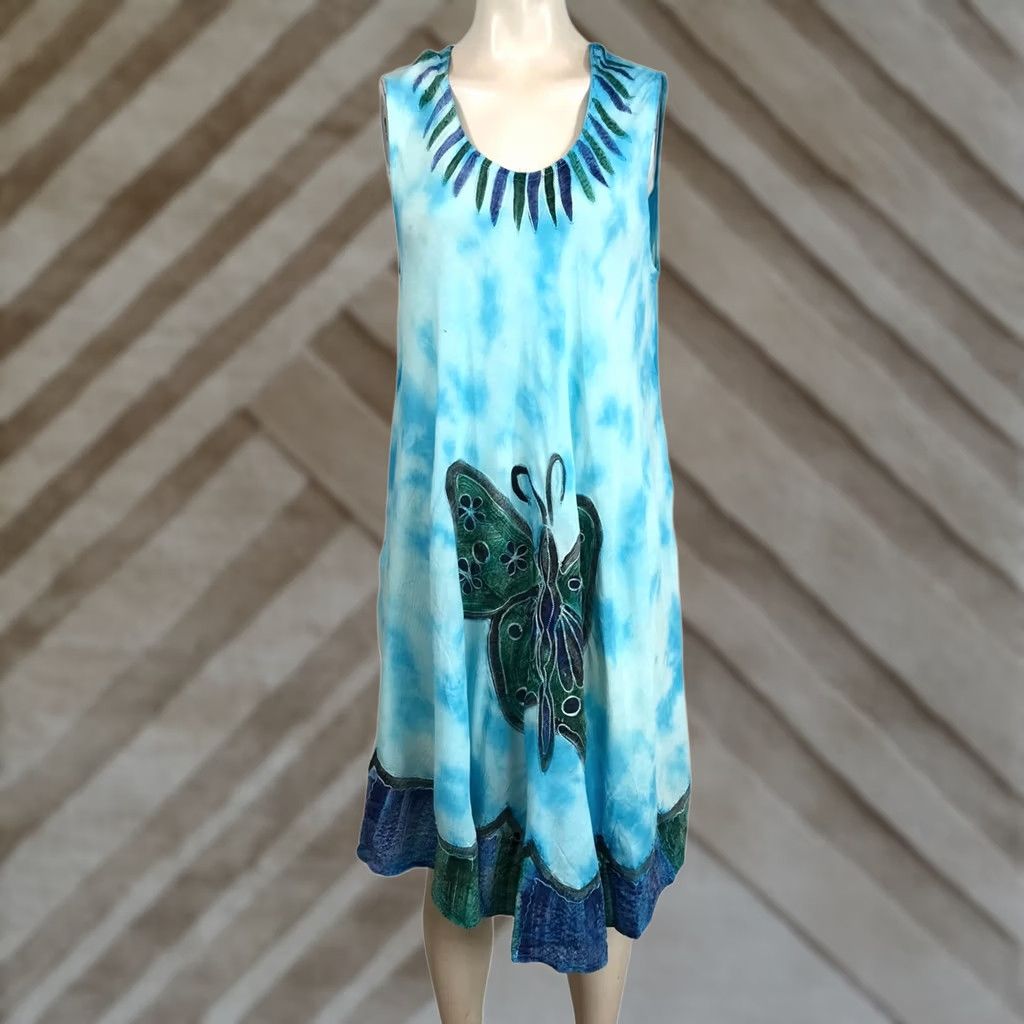 Vintage SAKKAS BUTTERFLY DRESS BLUE ONE SIZE ROUND NECK SLEEVELESS WOMEN'S Size ONE SIZE - 1 Thumbnail