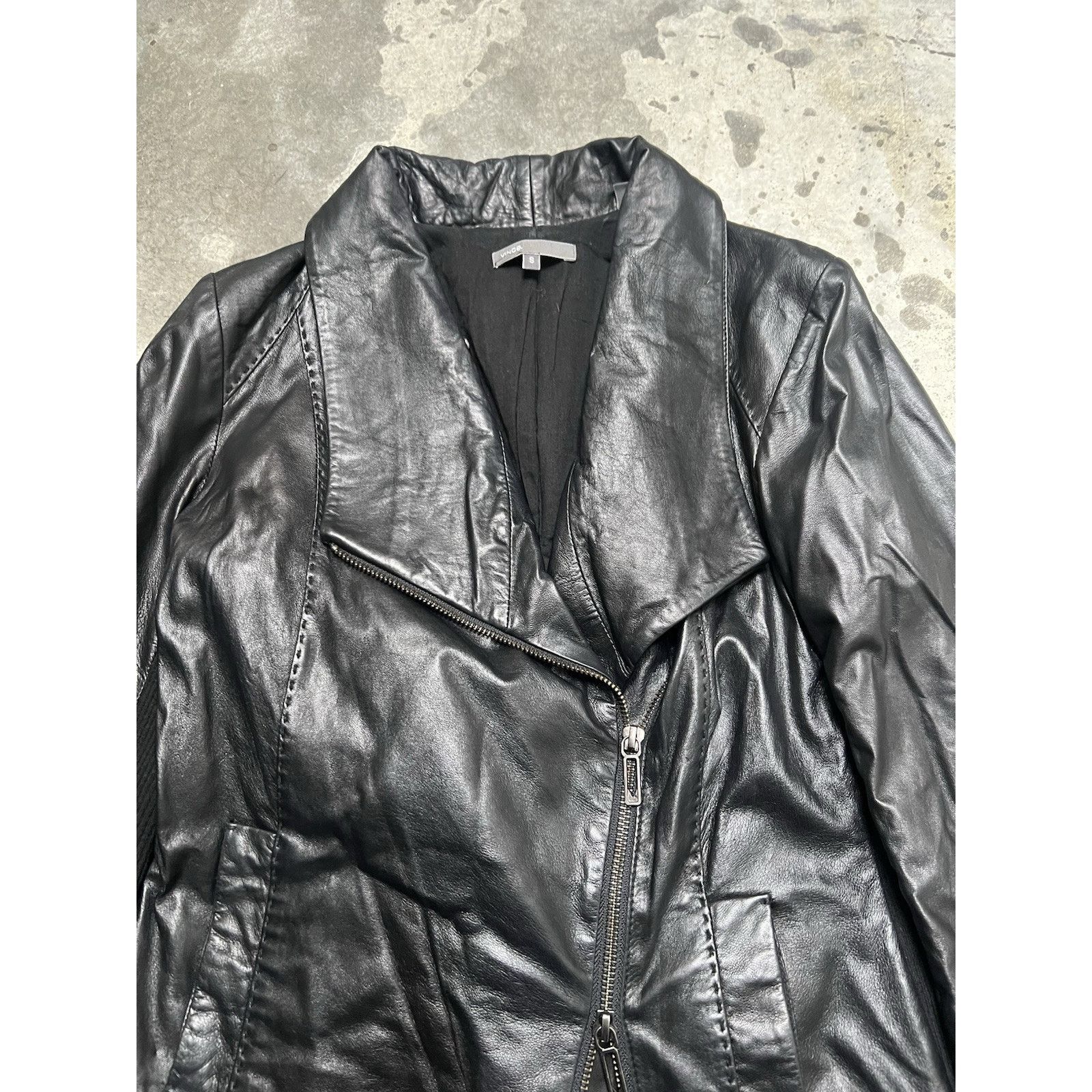 Vince VINCE Lamb Leather Drape Asymmetric Motorcycle Moto Jacket Size S / US 4 / IT 40 - 3 Thumbnail