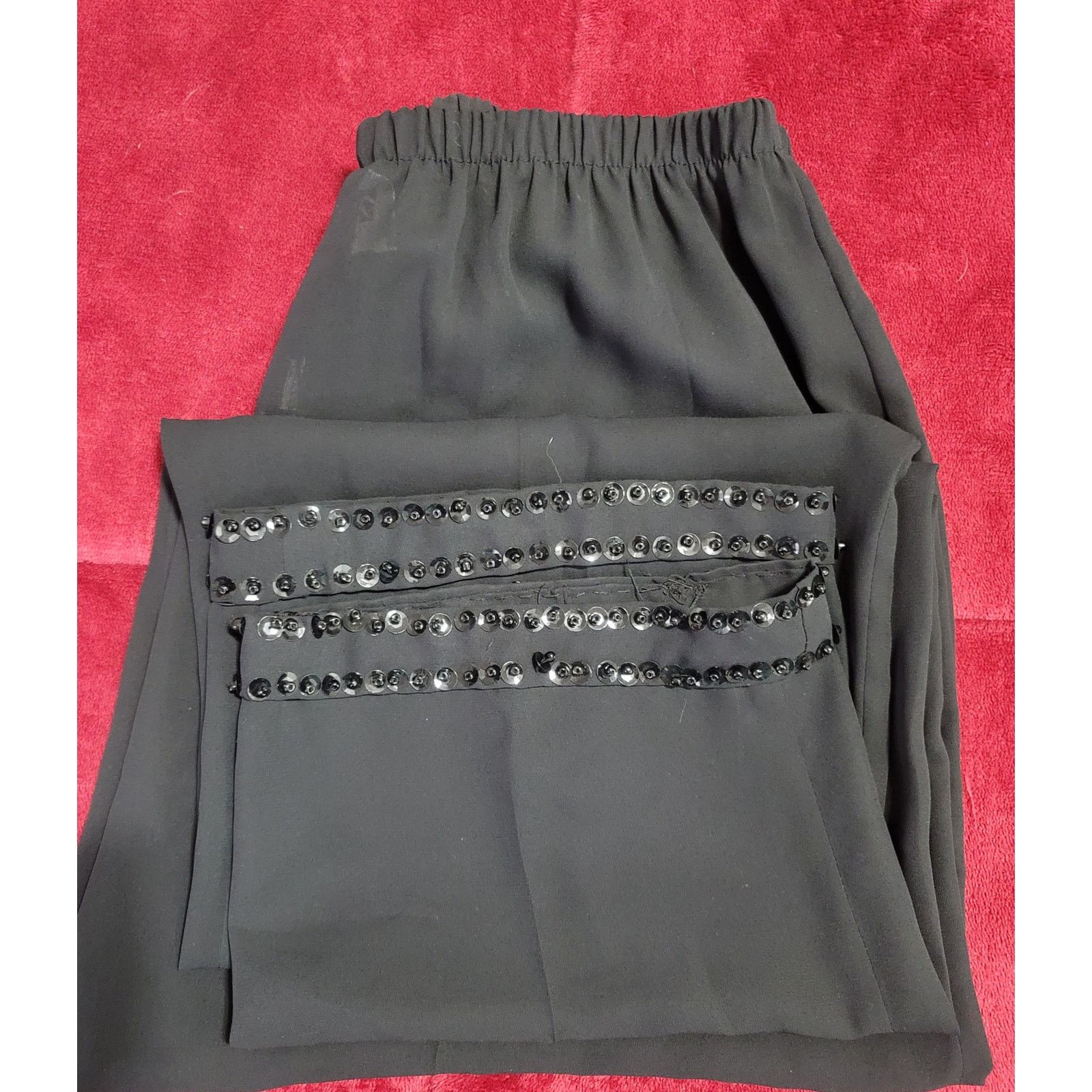 Other VTG Marmie West Black Sequin Hem Pleated Pants Medium Large Size 28" / US 6 / IT 42 - 1 Thumbnail