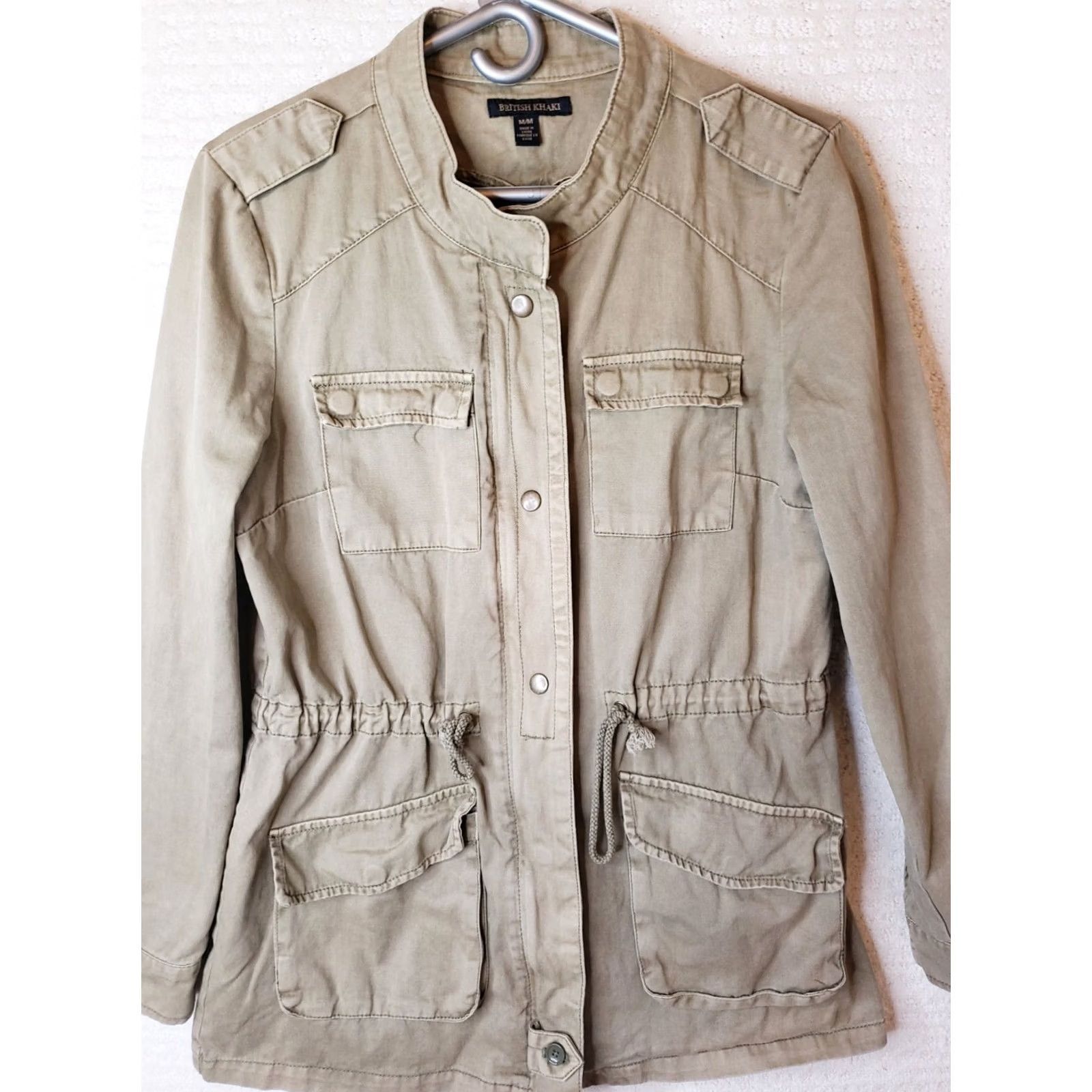 Vintage British Khaki Women's M Military Utility Cargo Safari Jacket Light Weight Olive Green Size M / US 6-8 / IT 42-44 - 2 Thumbnail