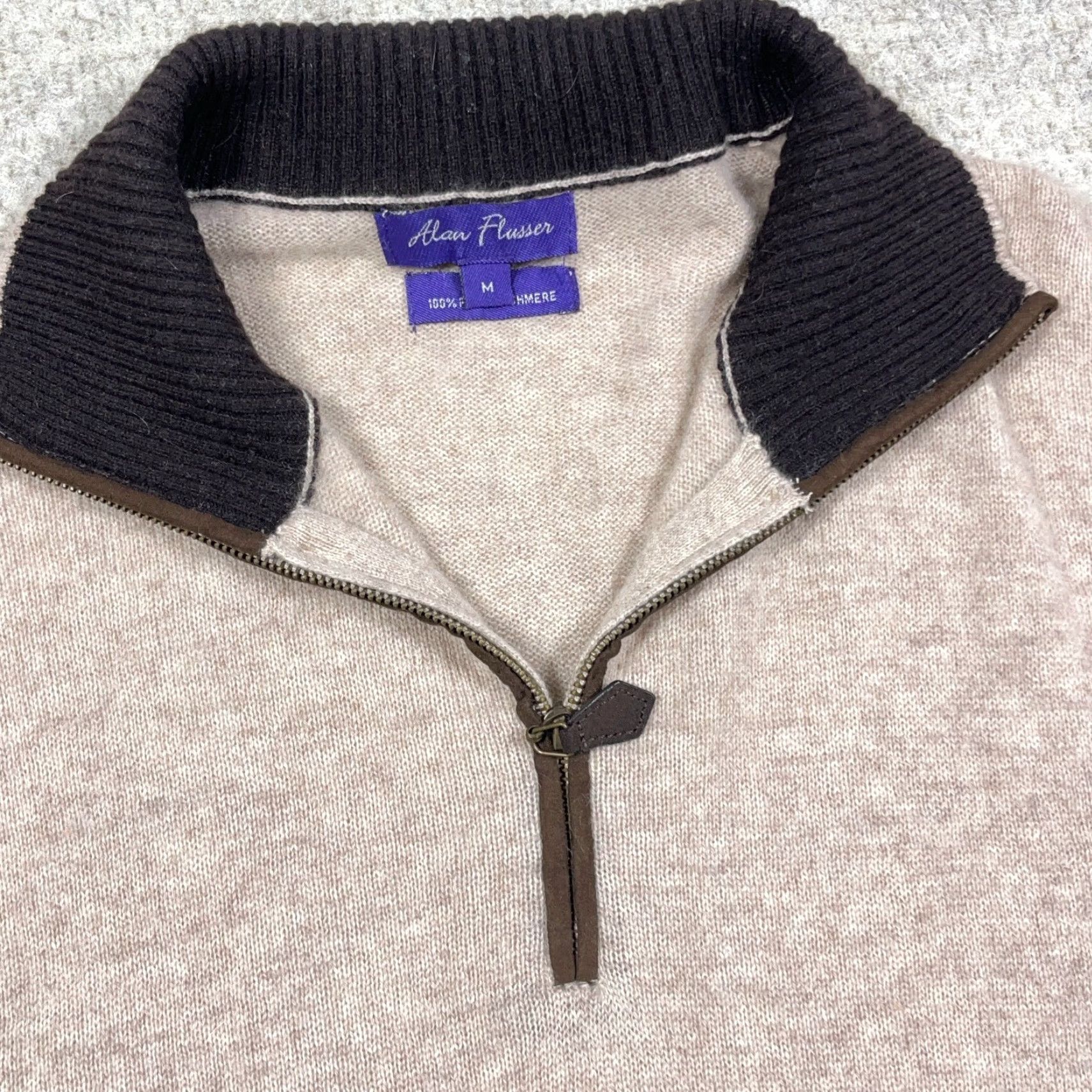 Vintage Alan Flusser Cashmere Sweater Men M Tan Brown Pullover Mock Neck Durable Knit Logo Zipper Casual Size US M / EU 48-50 / 2 - 3 Thumbnail