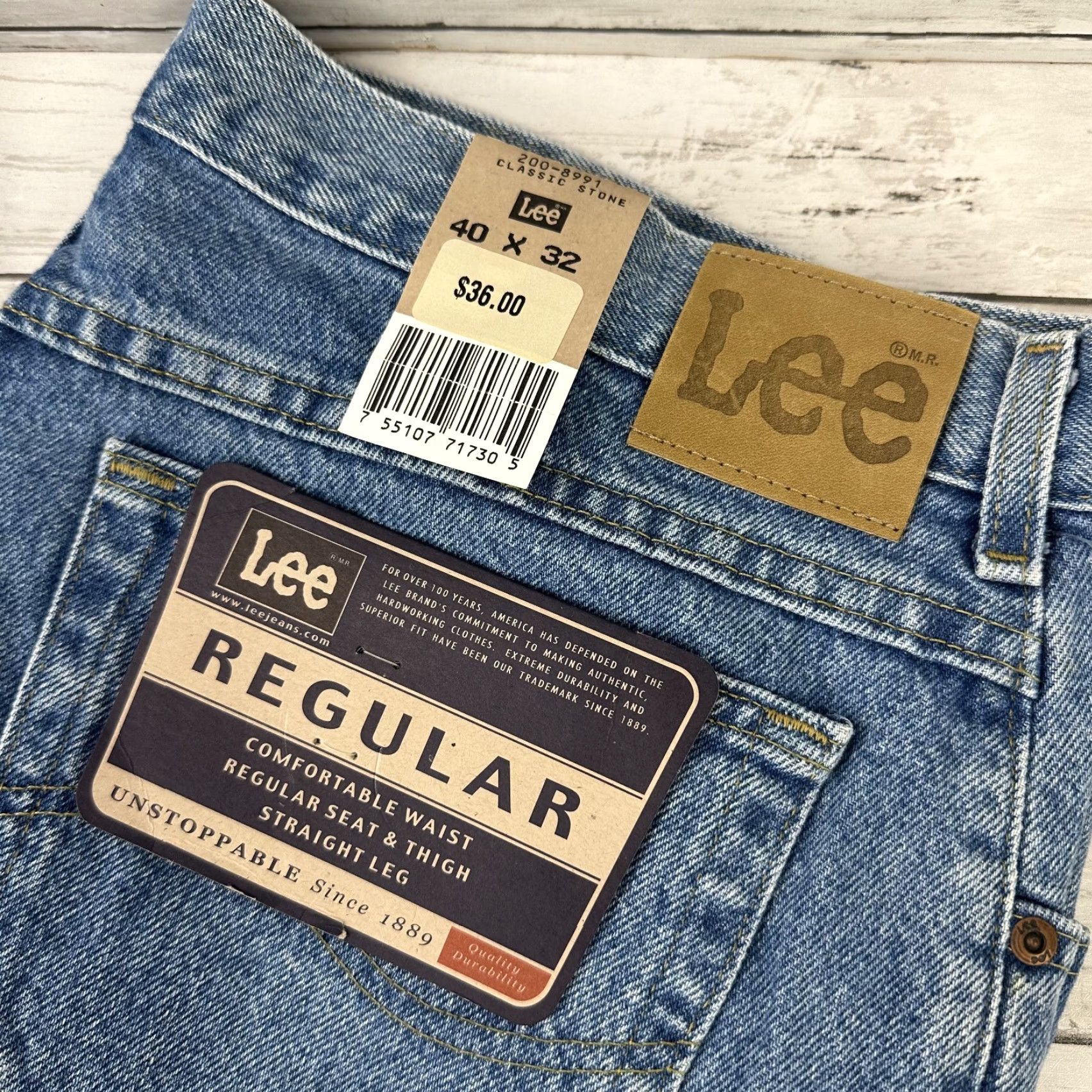 Lee VINTAGE LEE Jeans Regular Fit Straight Leg Stone Wash 40x32 Blue NWT Mens Jeans Size US 40 / EU 56 - 2 Thumbnail