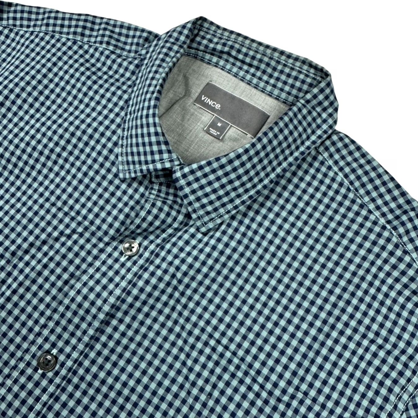 Vince Vince Men’s Cotton Button Shirt Blue/Black Checked Medum Shirt Regular M Blue Check Short Sleeve Collared Button-Up Mens Size US M / EU 48-50 / 2 - 2 Thumbnail