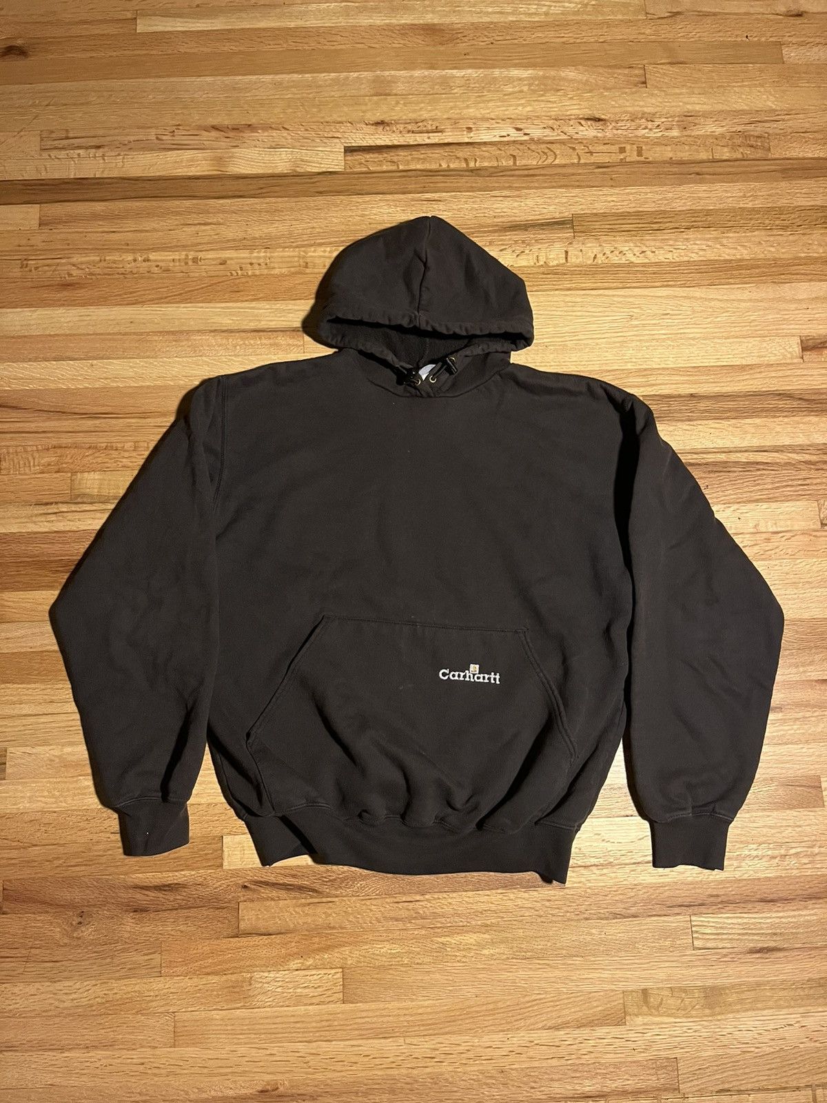 Vintage Carhartt Embroidered Logo Hoodie Faded Black