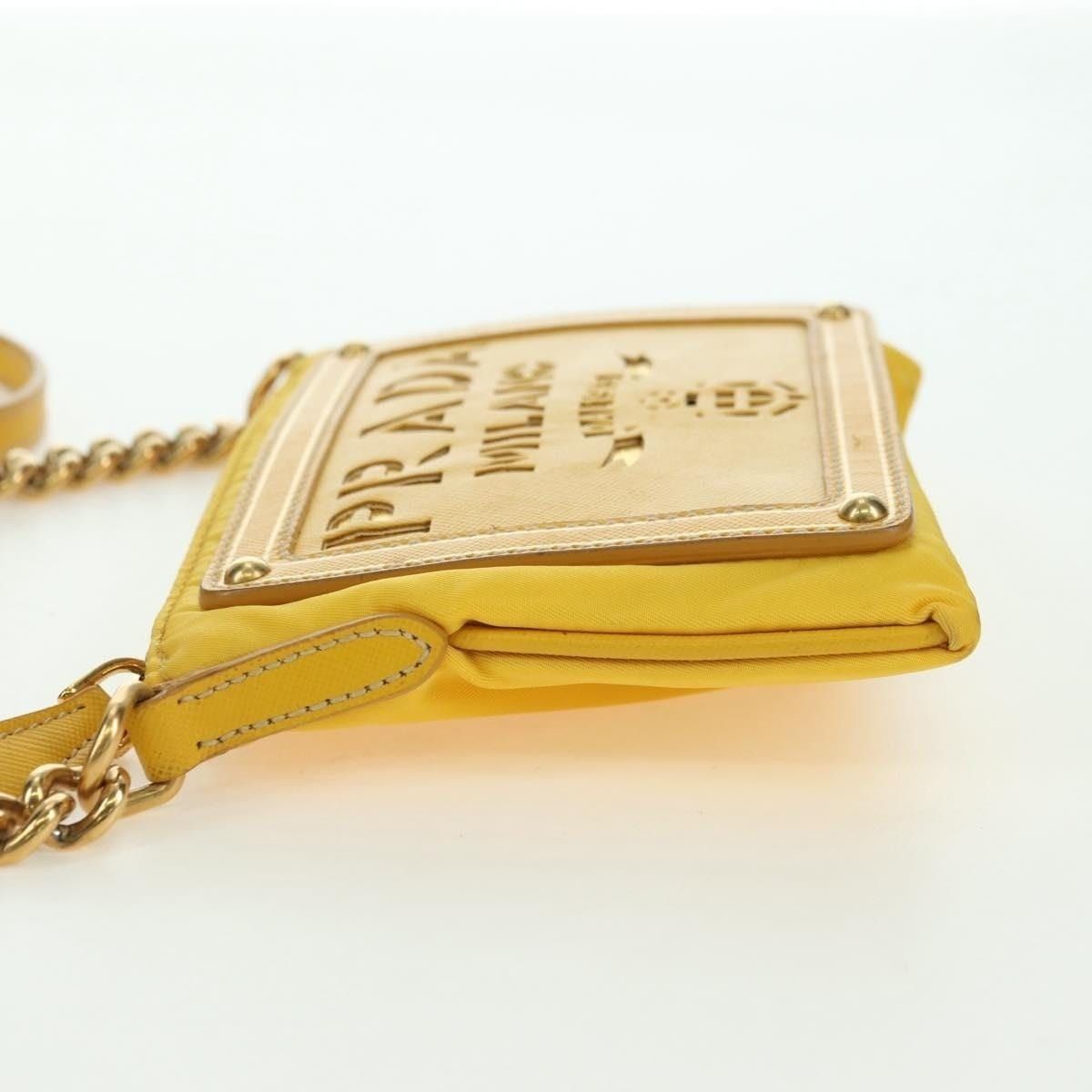 Prada Prada Nylon Leather Chain Shoulder Bag Yellow Gold Size ONE SIZE - 4 Thumbnail
