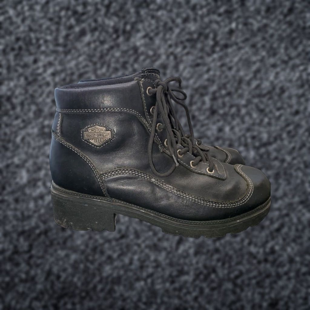 Harley Davidson Harley-Davidson Signature Black Leather Motorcycle Ankle Boot Women's 9 Size US 9 / IT 39 - 1 Thumbnail
