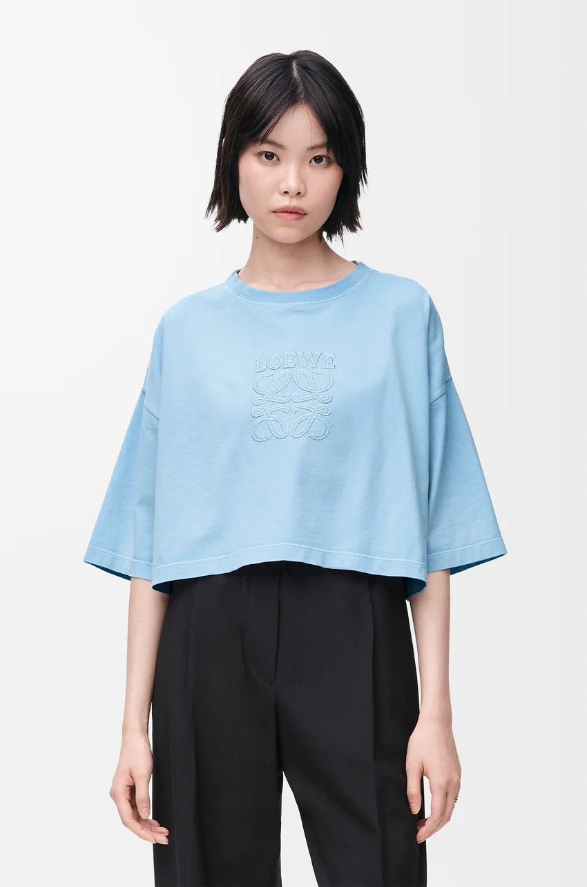 Loewe o1loc1c0525 Cropped T-Shirt in Light Blue Size L / US 10 / IT 46 - 3 Thumbnail