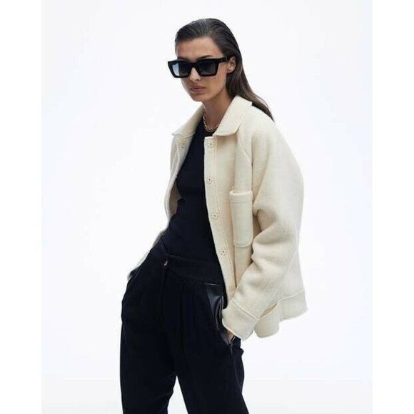 Anine Bing Anine Bing Womens Jacket White Cream Jaden Wool Coat Shirt B Size XS / US 0-2 / IT 36-38 - 2 Thumbnail
