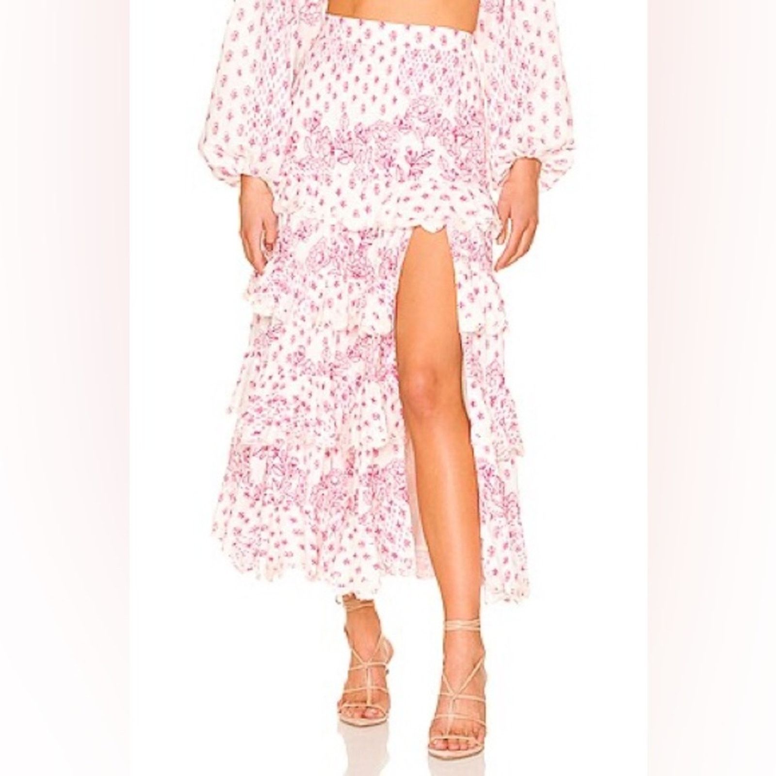 Hemant & Nandita HEMANT AND NANDITA Suki Maxi Skirt in Off White & Crimson M Size 30" / US 8 / IT 44 - 1 Thumbnail