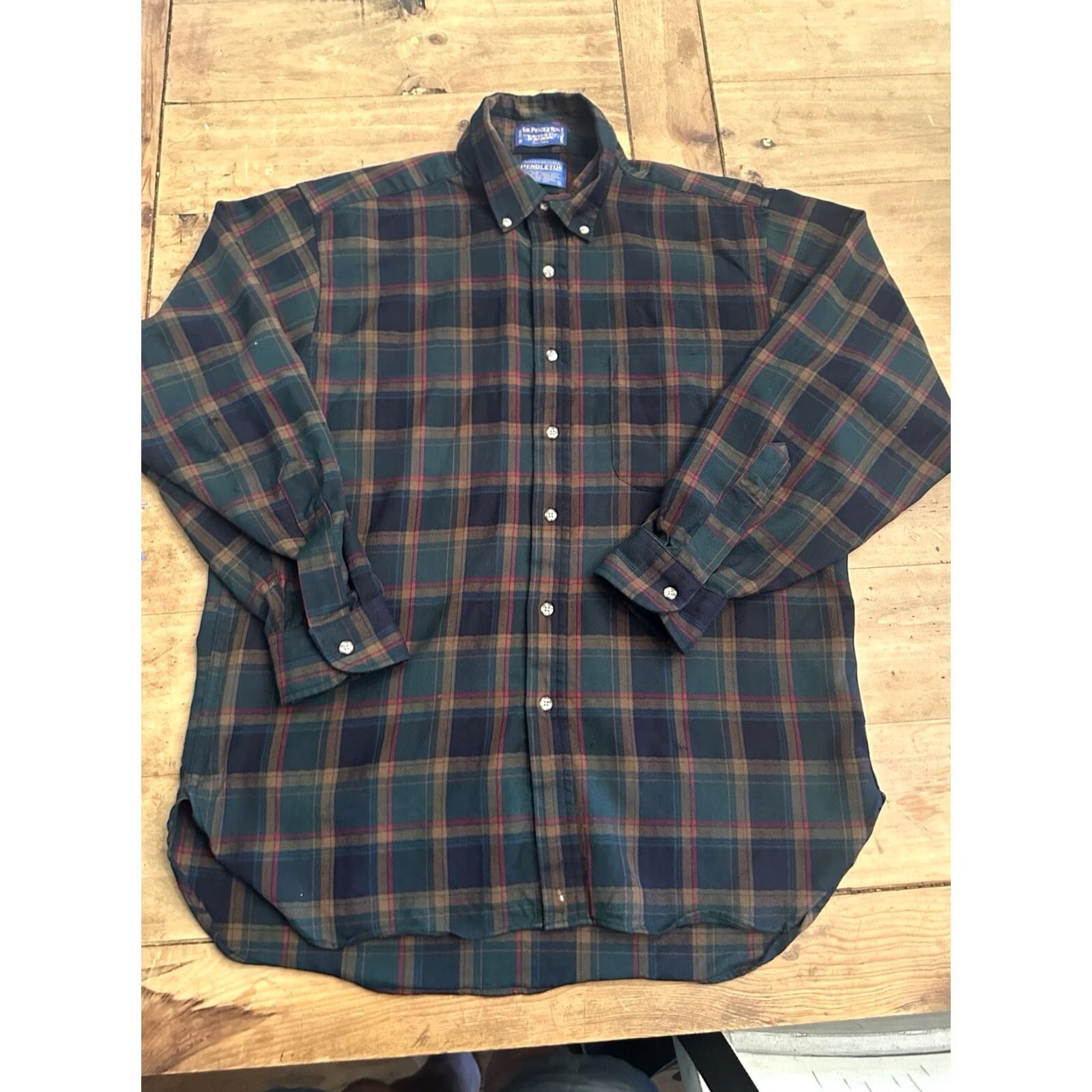 Pendleton Pendleton Shirt Button-Up Wool Long Sleeve Plaid Green/Blue L Adult Mens Size US L / EU 52-54 / 3 - 2 Thumbnail