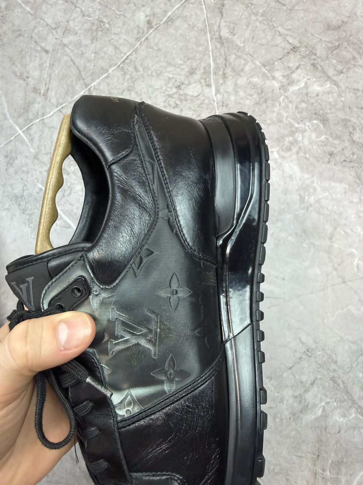 Louis Vuitton Louis Vuitton Run Away Sneaker Black Monogram Leather LV 10 Size US 11 / EU 44 - 10 Thumbnail