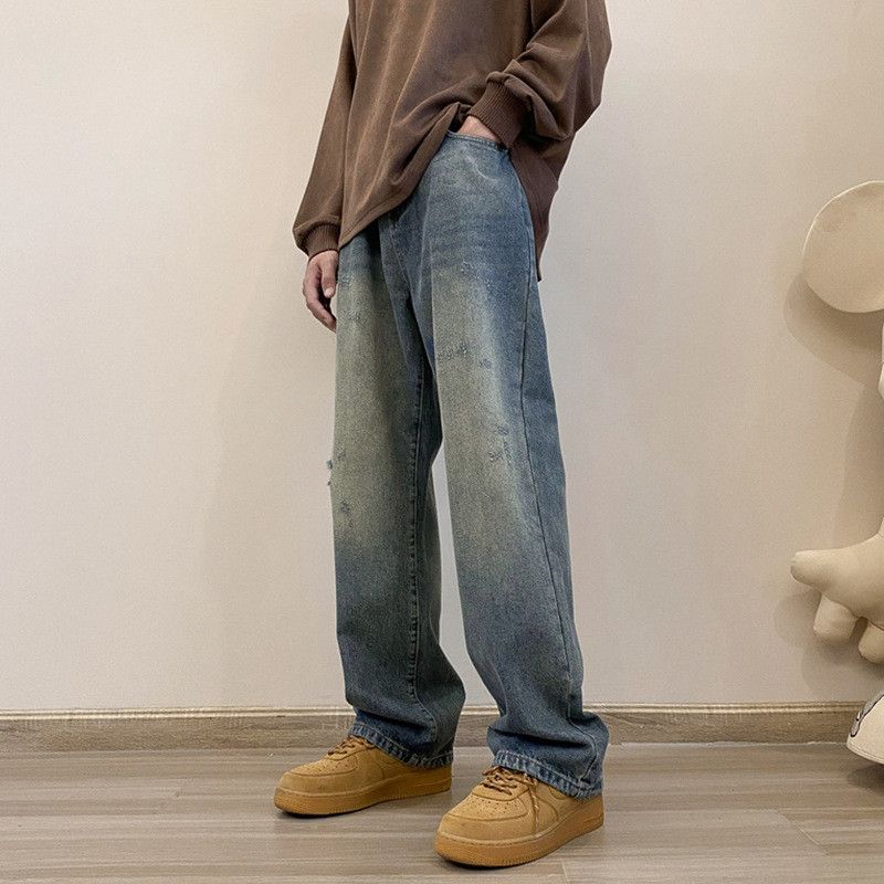 Japanese Brand Men's American Retro Washed Distressed Straight-Leg Jeans Size US 32 / EU 48 - 3 Thumbnail
