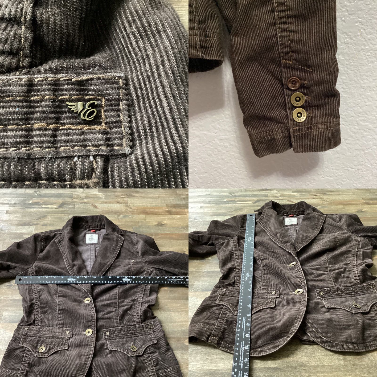 ESPIRIT VINTAGE Espirit Corduroy Cropped Blazer Women 8 Brown Pockets Preppy 90s Academia Cardigan? Size M / US 6-8 / IT 42-44 - 8 Thumbnail