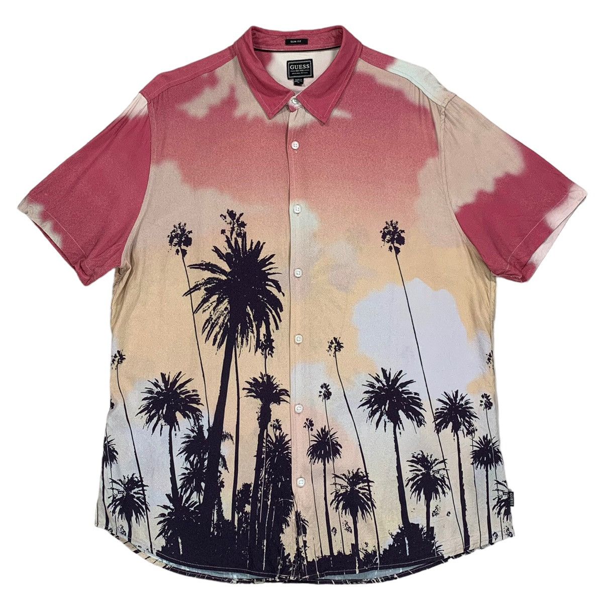 Guess Guess Sunset Palm Tree Slim Fit Short Sleeve Button Up Shirt Size US XL / EU 56 / 4 - 1 Thumbnail