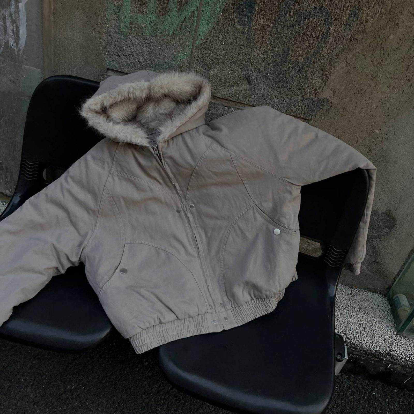 Japanese Brand Gray Faux Fur Lined Bomber Jacket, Men's Casual Outerwear Size US M / EU 48-50 / 2 - 3 Thumbnail