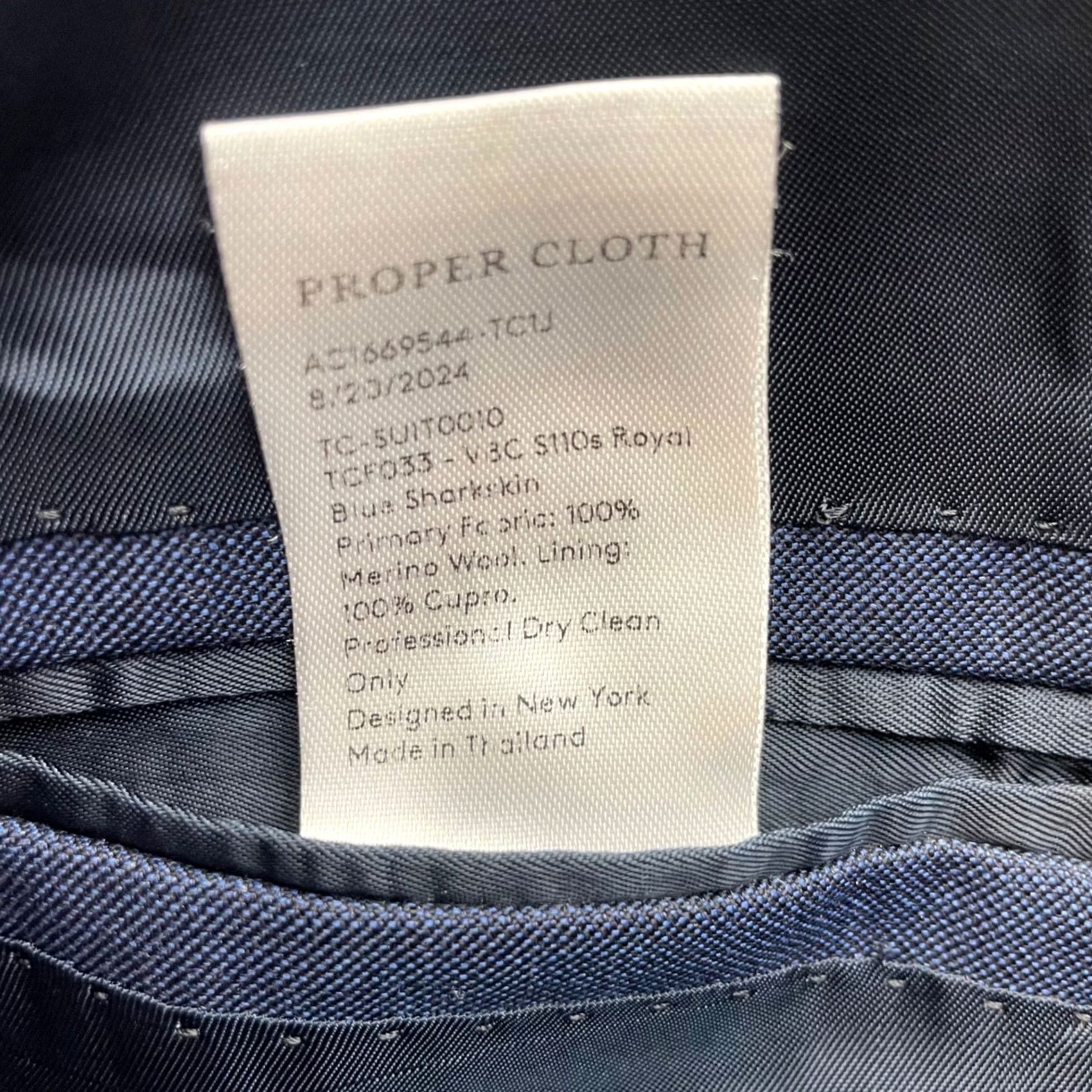 Proper Cloth Proper Cloth Men's Blazer Navy Blue Slim Fit 2-Button 40R Wool Size 40R - 7 Thumbnail