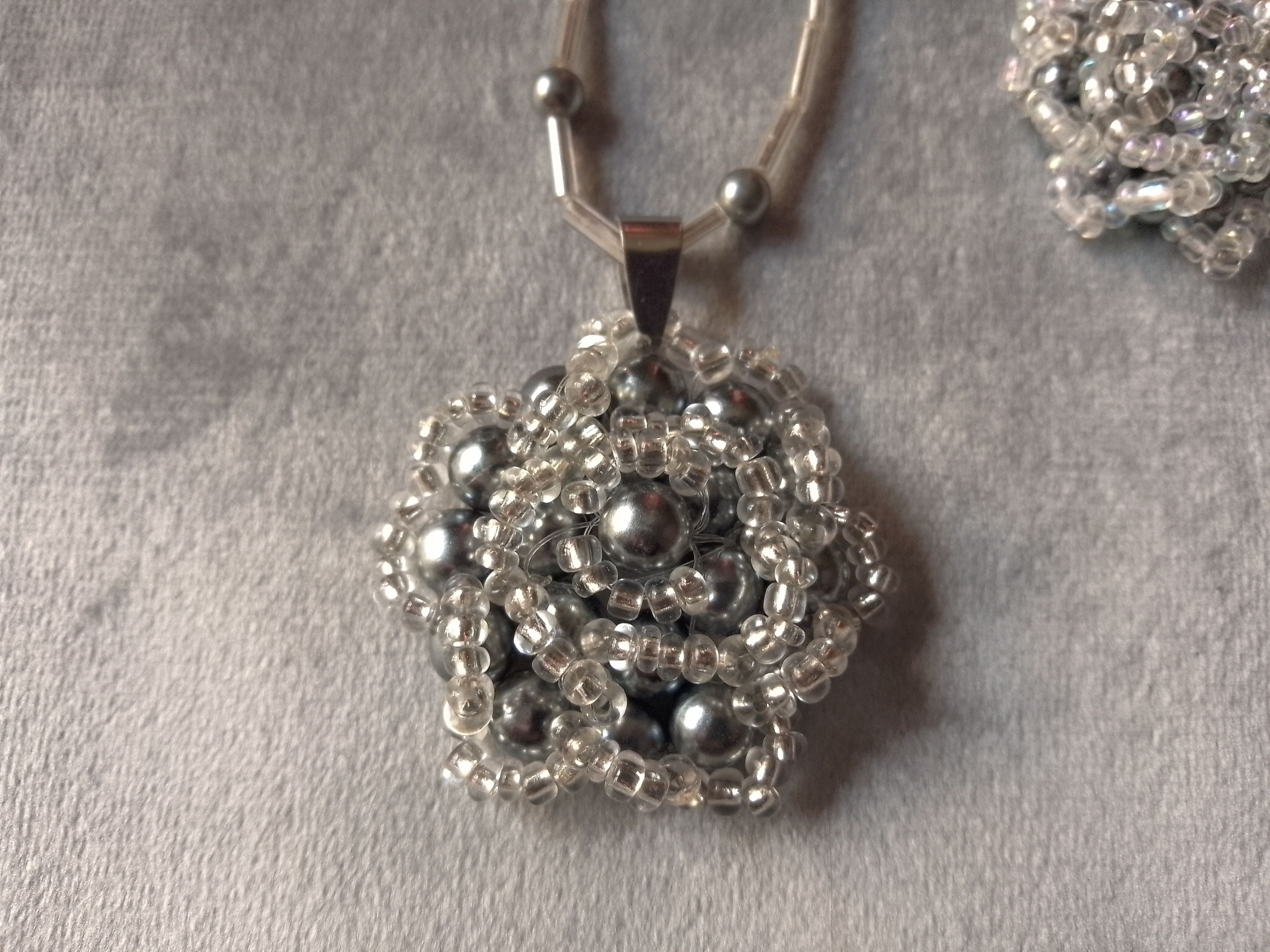 Handmade Necklace rose pendant earrings. Gray,silver. Elegant Size ONE SIZE - 4 Thumbnail