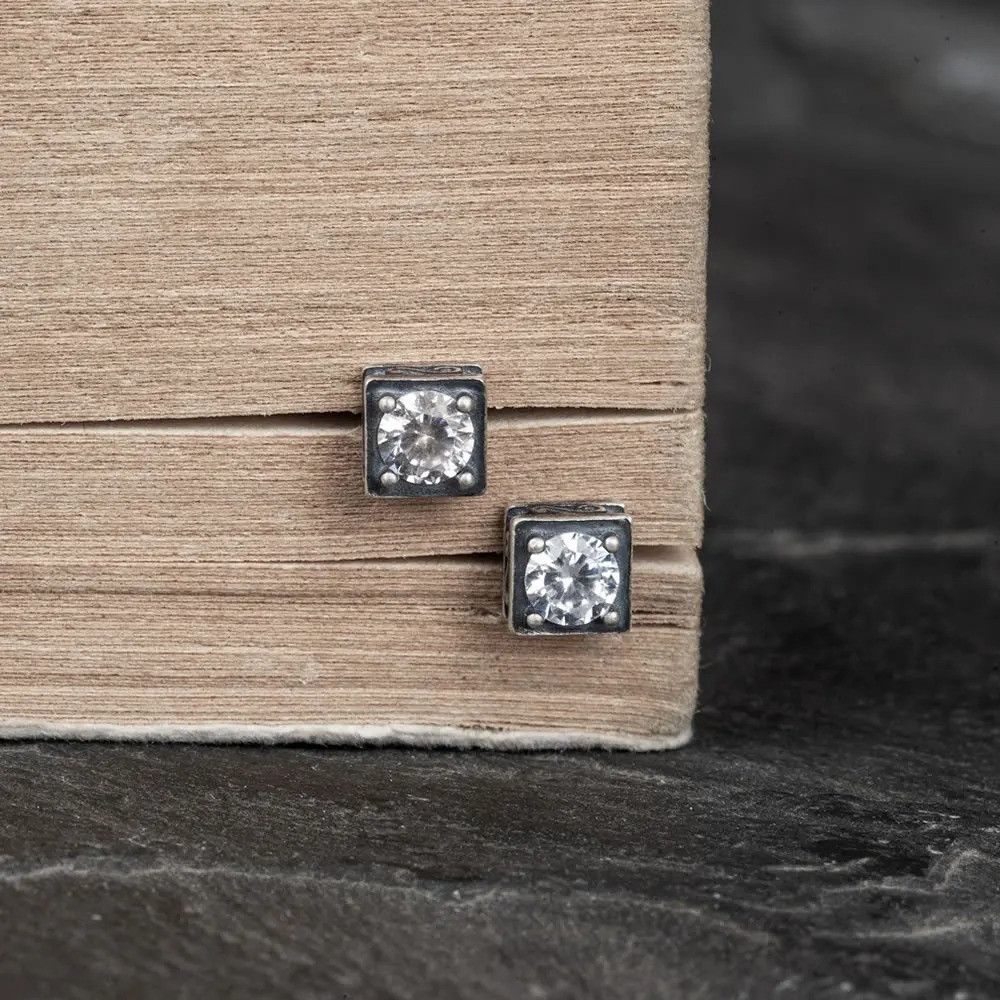 Jewelry Square Four Zircon Stud Earring 925 Sterling Silver Ear Gift Size ONE SIZE - 3 Thumbnail