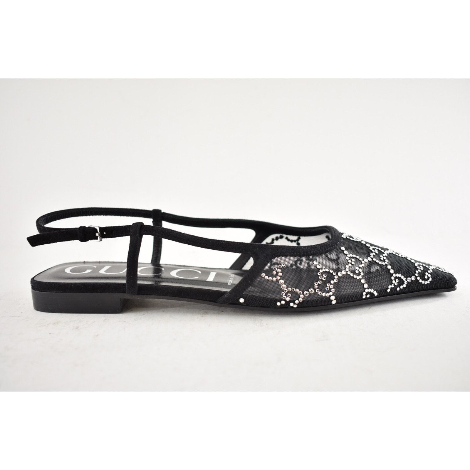 Gucci Gucci Demi GG Crystal Mesh Black Silver Slingback Ballerina Size US 7.5 / IT 37.5 - 2 Thumbnail