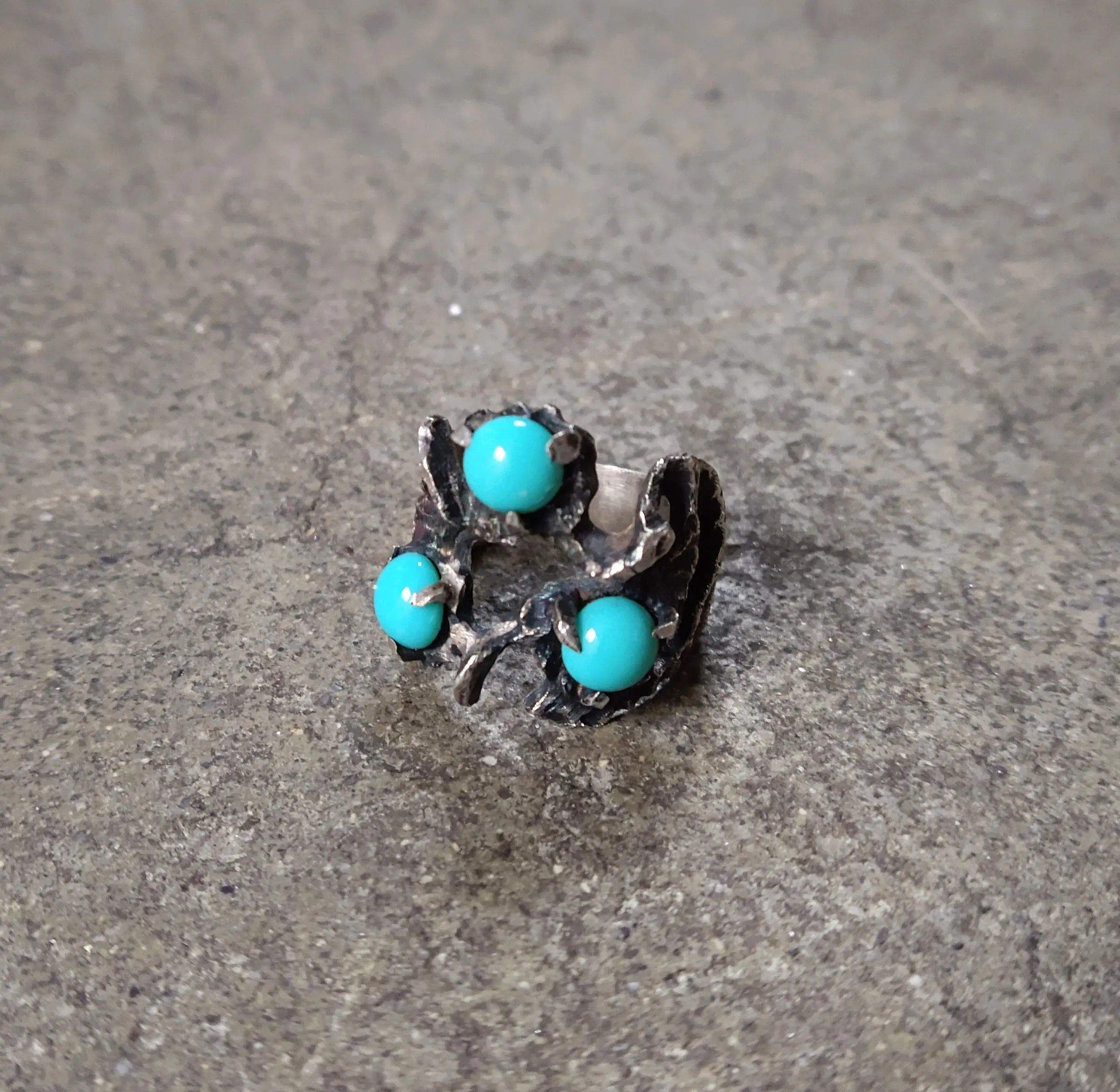 Jewelry Vintage Sterling Silver Ring Turquoise 6.5 Brutalist Modern Size ONE SIZE - 1 Thumbnail