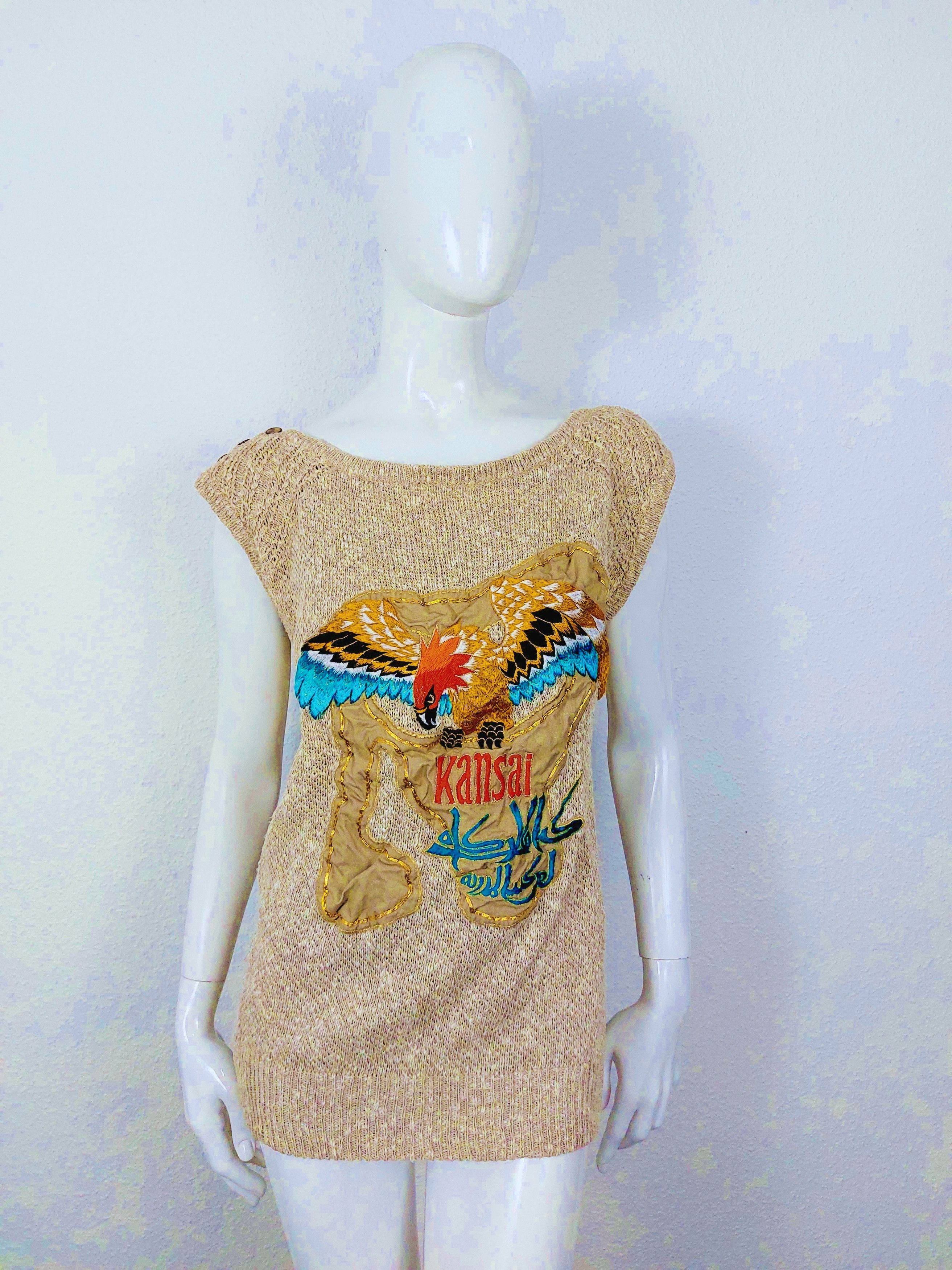 Kansai Yamamoto Japan Applique Parrot Bird Tunic Vest