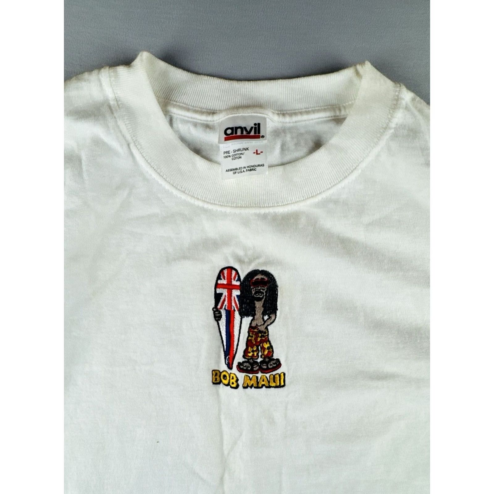 Anvil VINTAGE Anvil T Shirt Long Sleeve Embroidered Mens L White 90s Surf Reggae Size US L / EU 52-54 / 3 - 2 Thumbnail