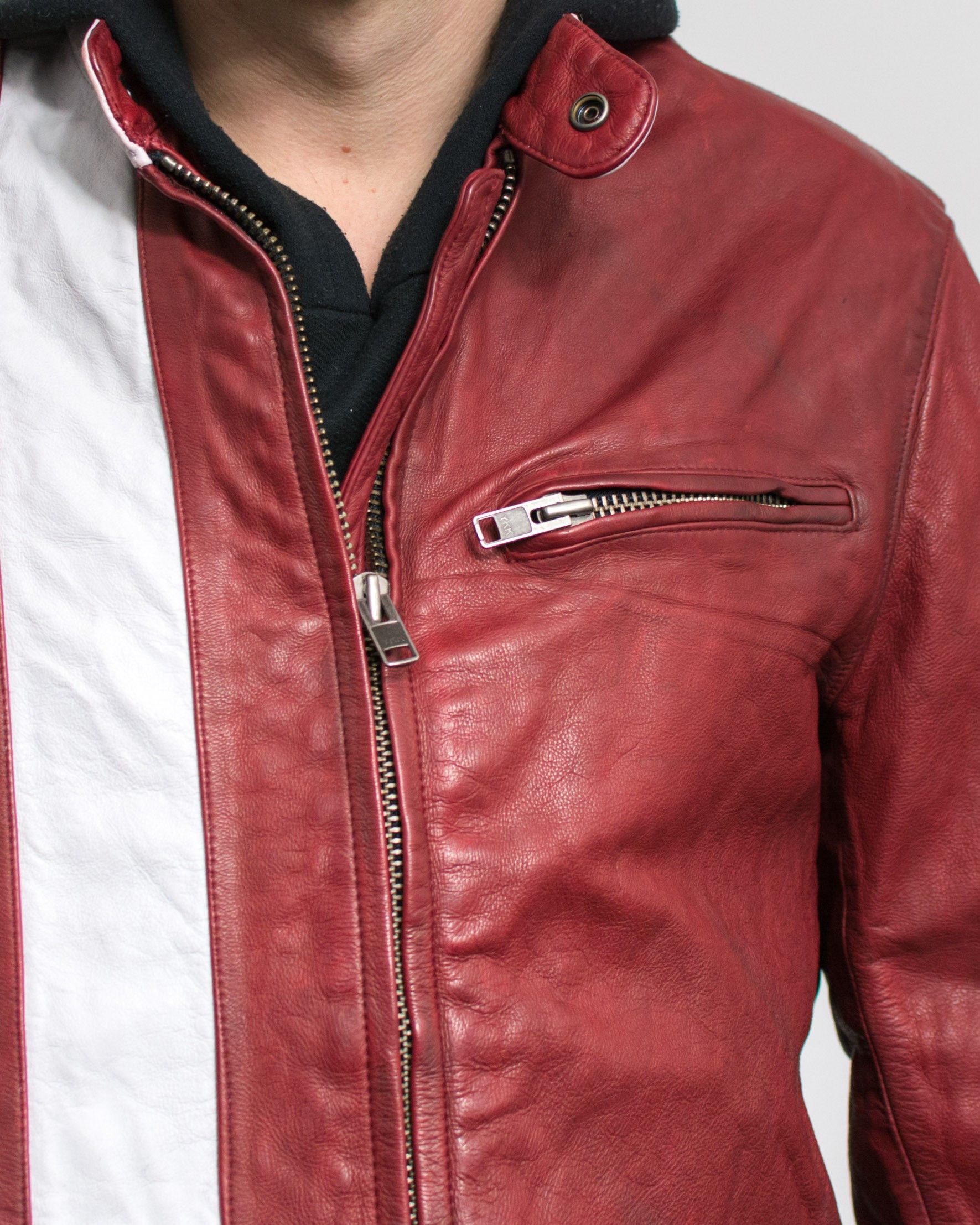 Gap × Genuine Leather GAP Red Leather Racing Jacket Y2K Vintage Distressed Men’s L Size US L / EU 52-54 / 3 - 3 Thumbnail