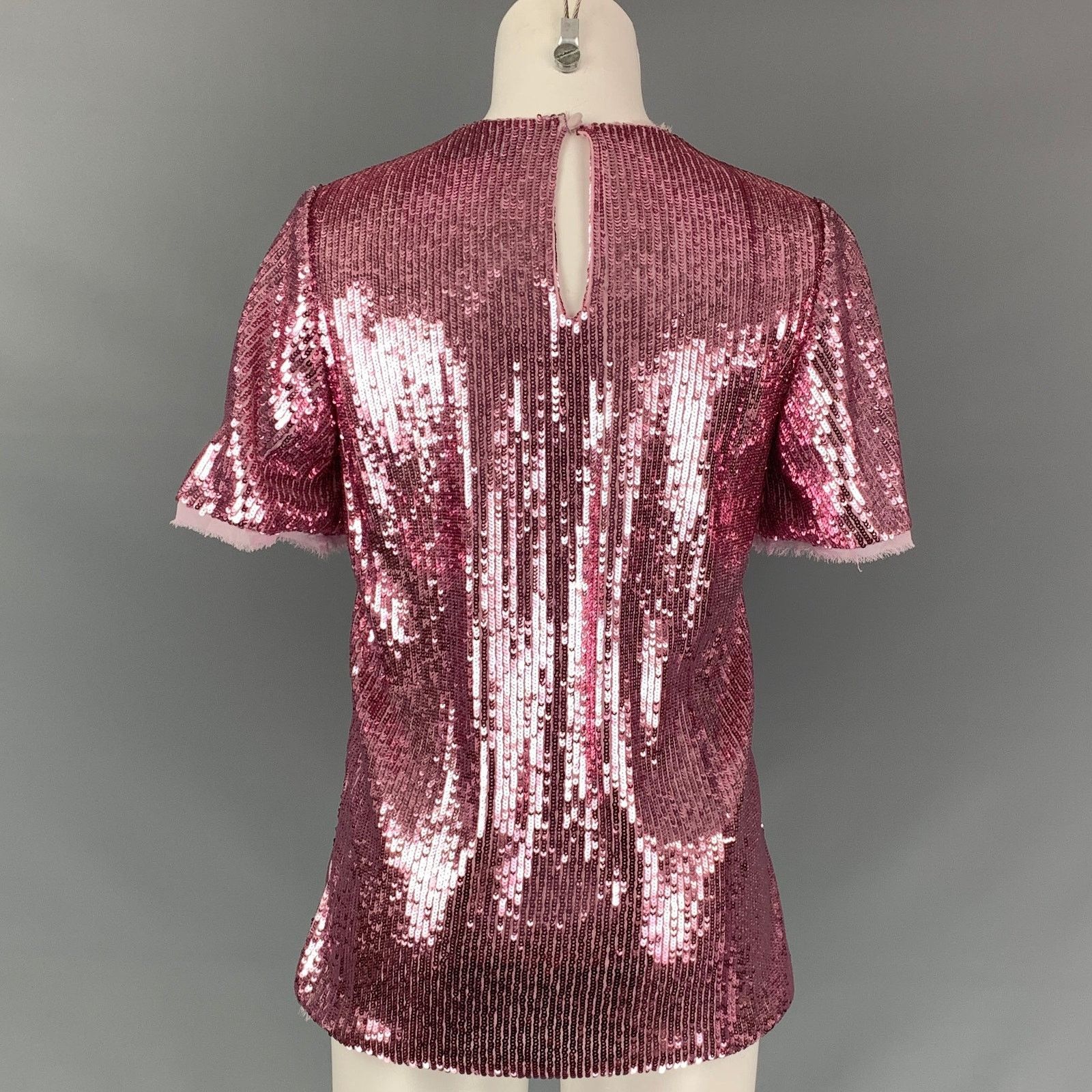 Prabal Gurung PRABAL GURUNG 0 Pink Polyester Sequined Raw Edge Dress Top Size XS / US 0-2 / IT 36-38 - 3 Thumbnail