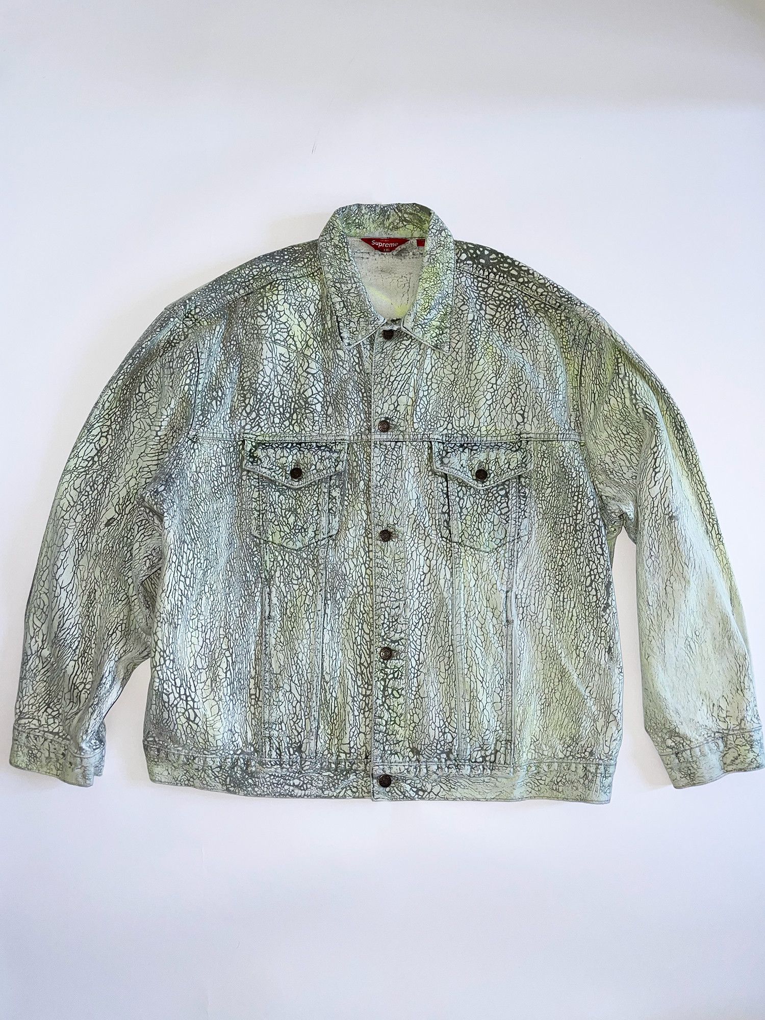 image of Supreme Dyed/crackle Effect Denim Jacket in Grey, Men's (Size 2XL)