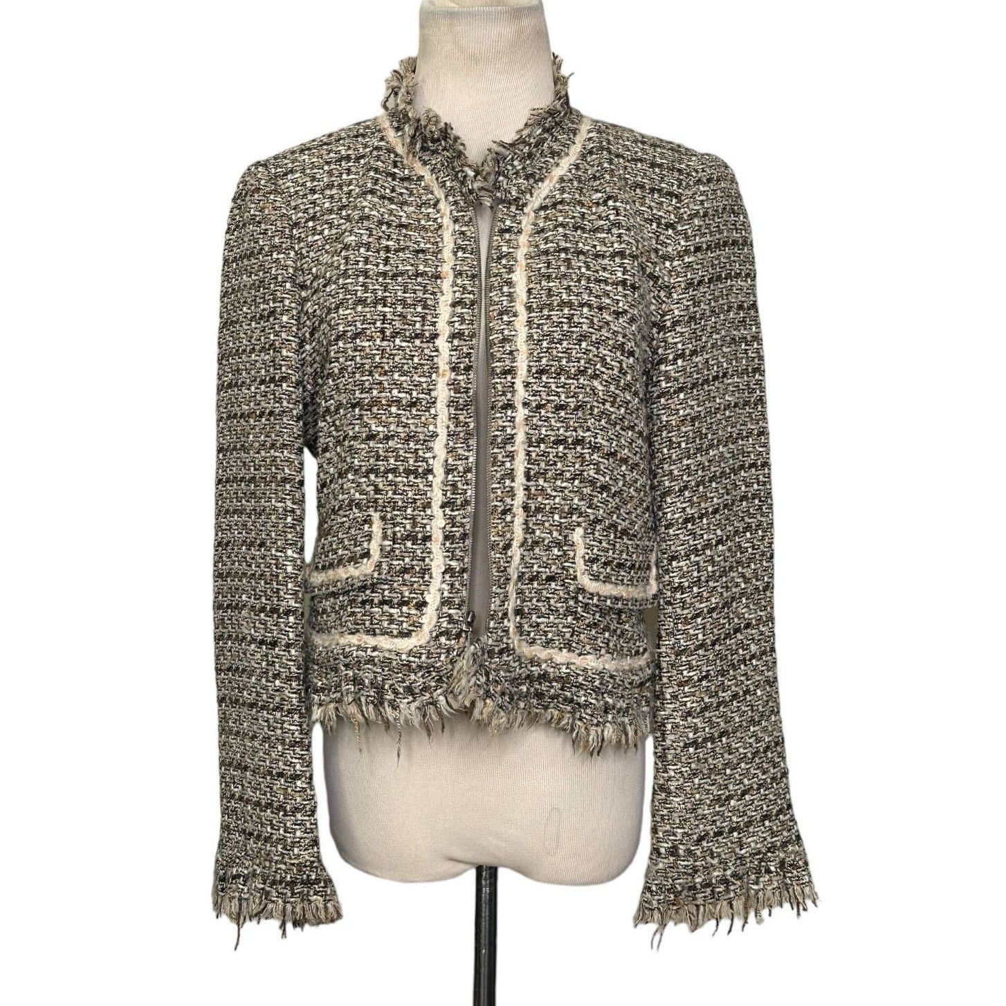Holt Renfrew Renfrew brown woven fringe zippered jacket blazer size 6 Size M / US 6-8 / IT 42-44 - 1 Thumbnail