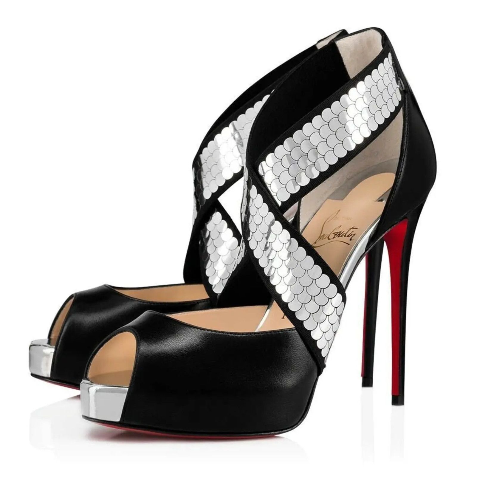 Christian Louboutin Xiletta 120 Black Silver Peep Platform Sandal Heel Pump 35.5 Size US 5.5 / IT 35.5 - 1 Thumbnail