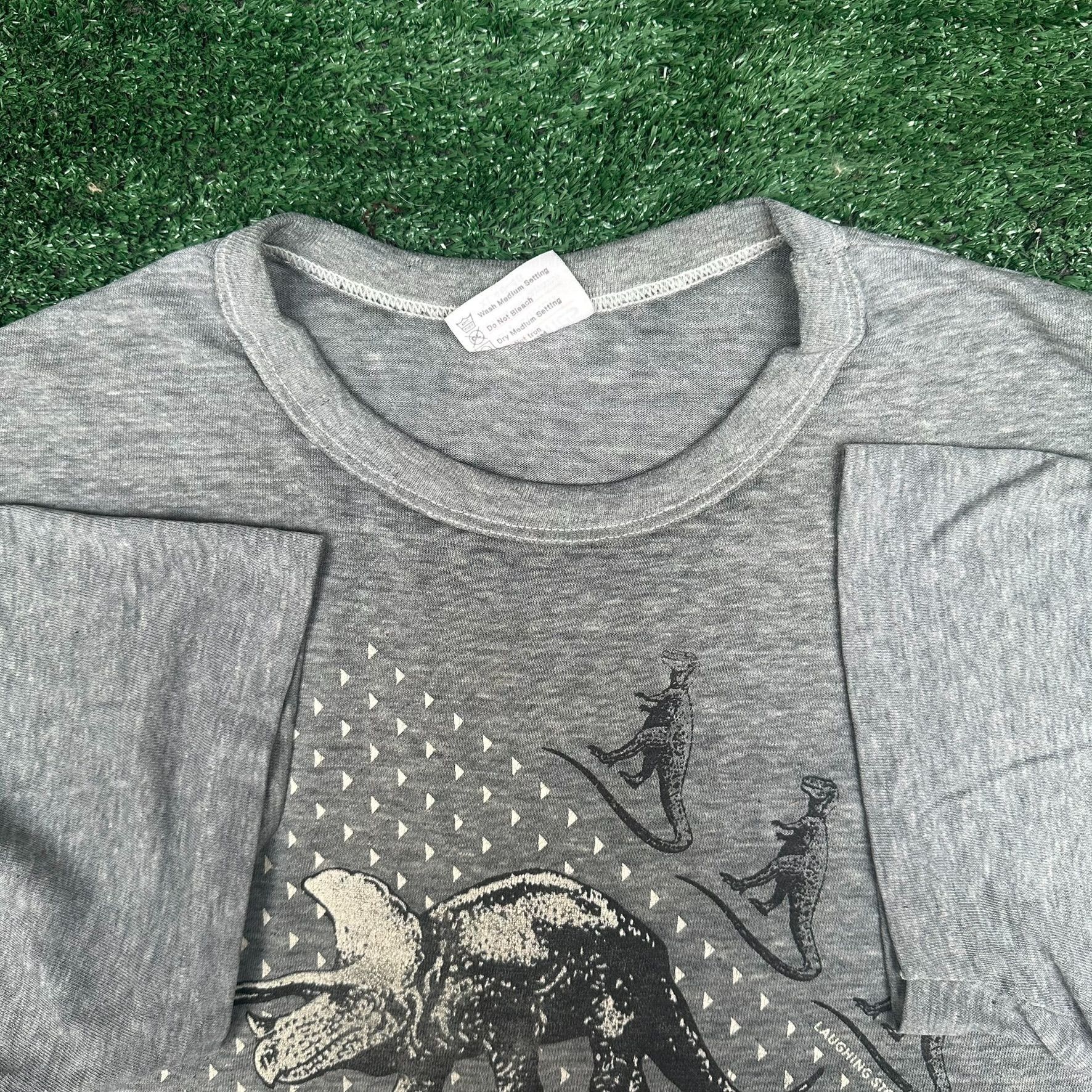 Hanes Vintage 80s Triceratops Dinosaurs T-Shirt Paper Thin Gray Si Size US L / EU 52-54 / 3 - 3 Thumbnail