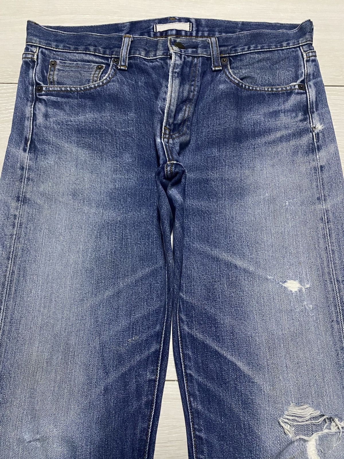 Uniqlo JAPANESE Uniqlo Selvedge Faded Wash Distressed Slim Jeans Size US 33 - 3 Thumbnail