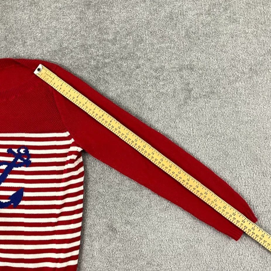 Talbots Talbots Sweater Womens Medium Red White Striped Anchor Nautical Coastal Knit Pullover Crew Neck Size M / US 6-8 / IT 42-44 - 6 Thumbnail