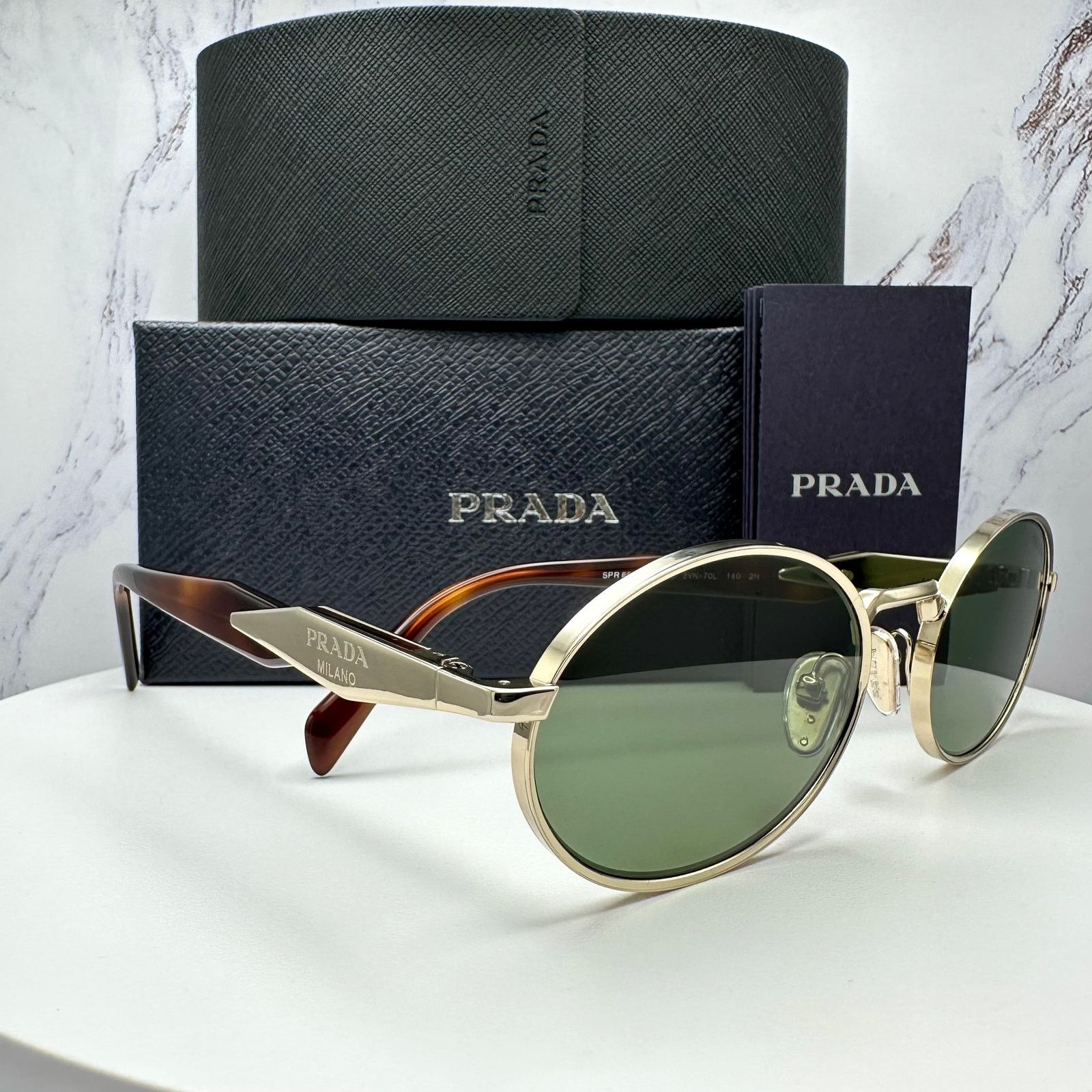 Prada NEW PRADA Sunglasses Gold Metal Oval PR65ZS Green Lens Size ONE SIZE - 2 Thumbnail