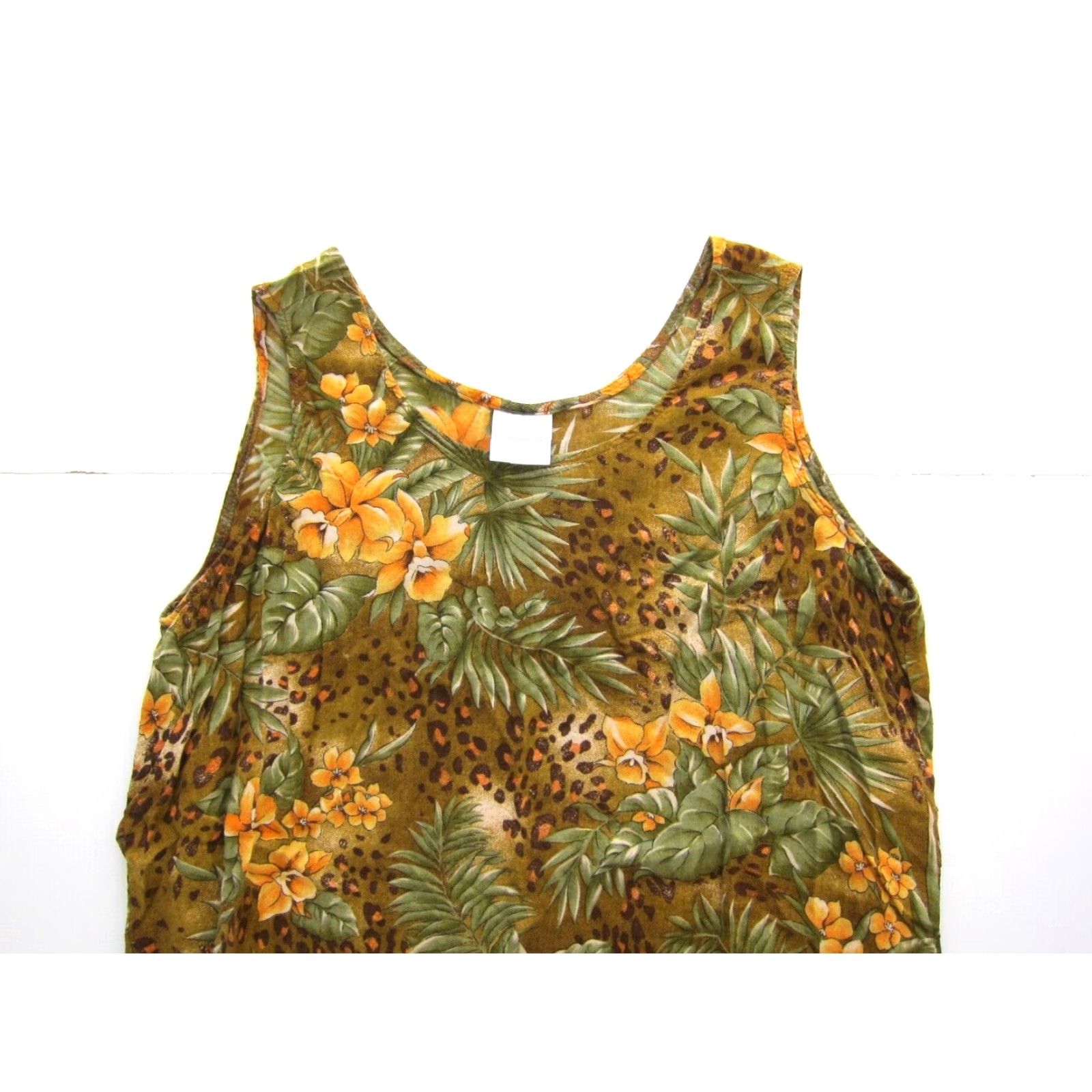 Vintage VINTAGE Style Studio 100% Rayon Floral Sleeveless Long Tank Maxi Dress 2X Orange Green Dress Size XXL / US 16-18 / IT 52-54 - 3 Thumbnail