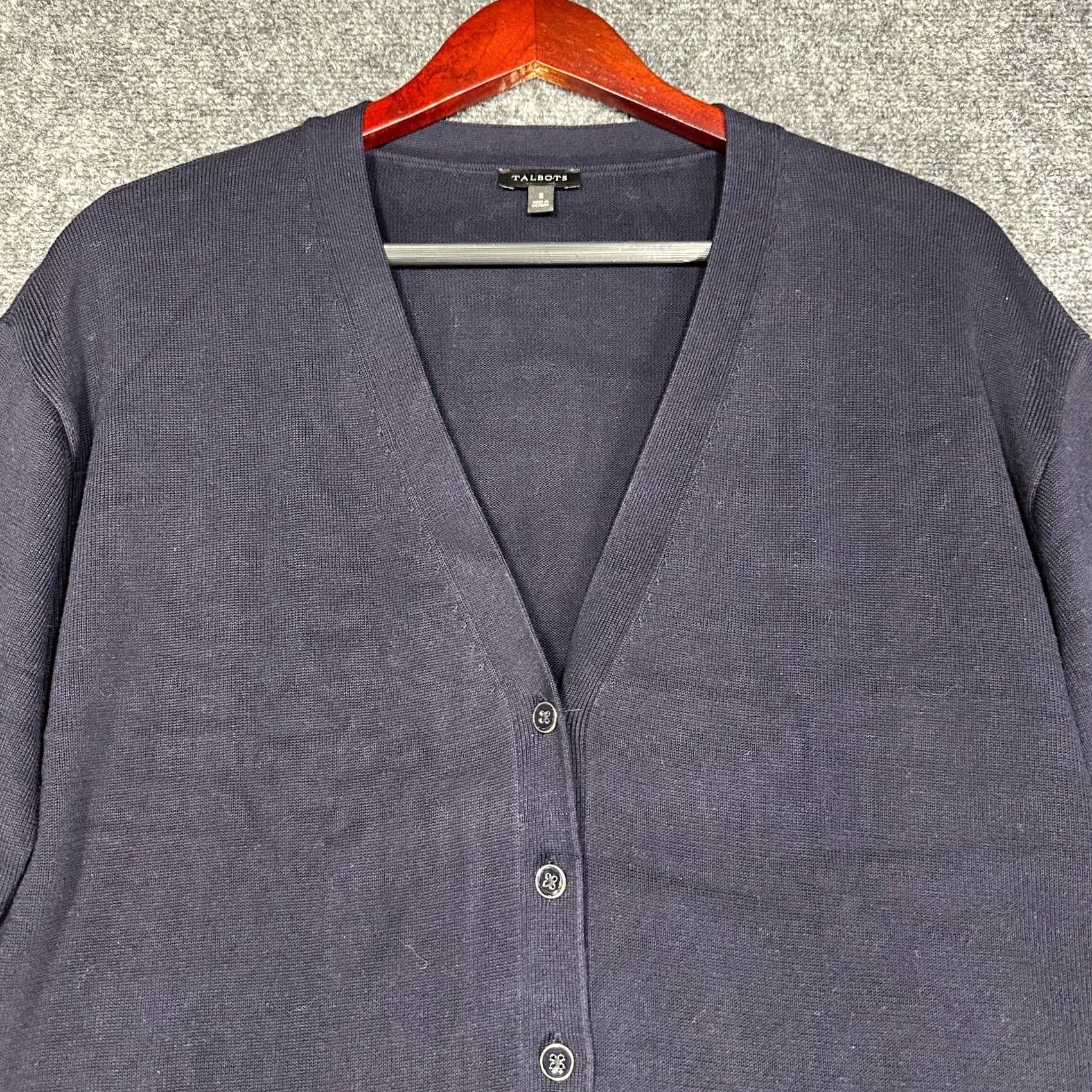 Talbots Talbots Cardigan Sweater Womens Small Navy Blue Cotton Blend Button Front V Neck Size S / US 4 / IT 40 - 4 Thumbnail