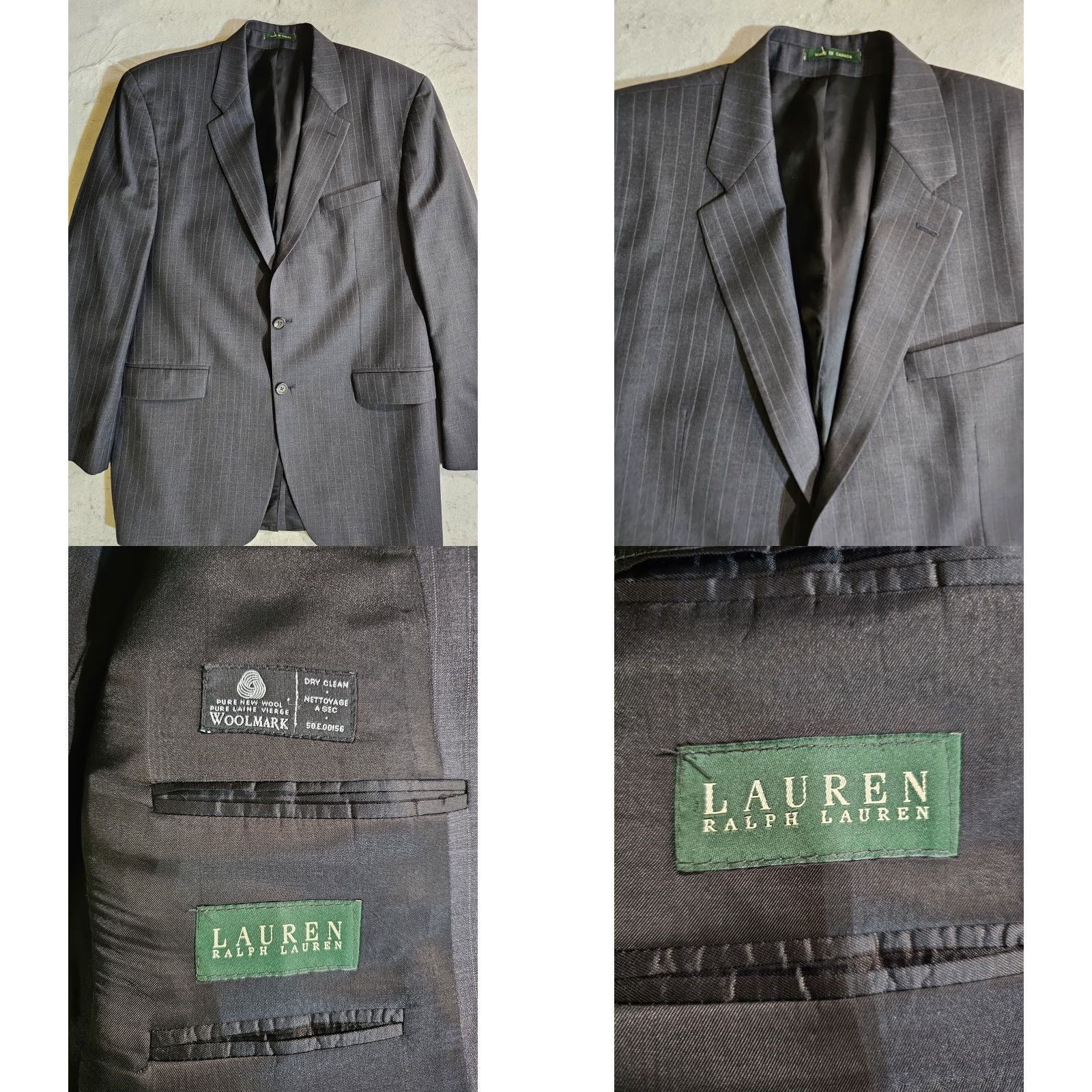 Ralph Lauren VINTAGE Lauren By RALPH LAUREN 100% Wool Grey Pin Striped 2pc Suit Mens 44 Long 38x32 Pants Size 44R - 10 Thumbnail