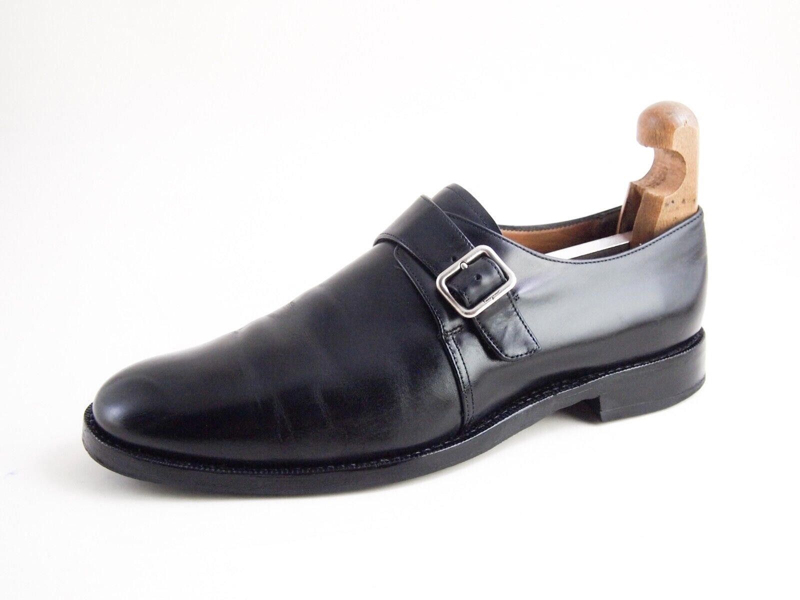 Salvatore Ferragamo Ferragamo Single Monks Black Polished Leather US 8 2E EU 41 Size US 9 / EU 42 - 1 Thumbnail