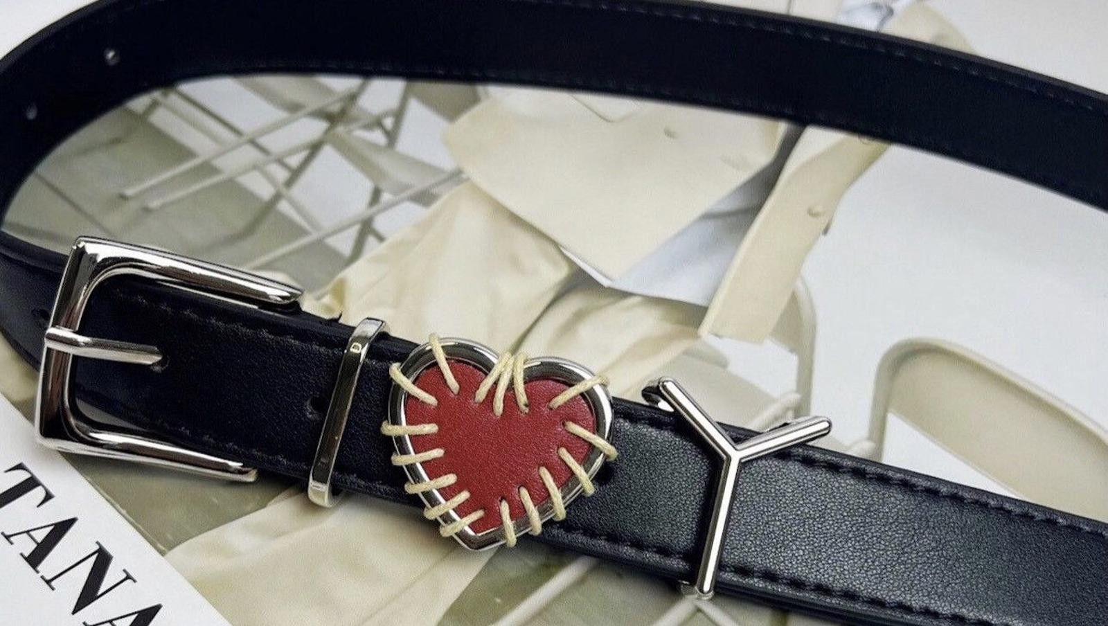 Jewelry Red Hearth Patch Black PU Leather Belt Size ONE SIZE - 7 Thumbnail