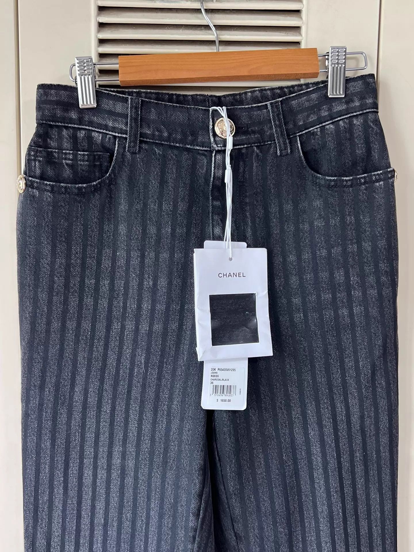Chanel Chanel Black Striped High-Waisted Straight Jeans 36 Size 26" / US 2 / IT 38 - 3 Thumbnail